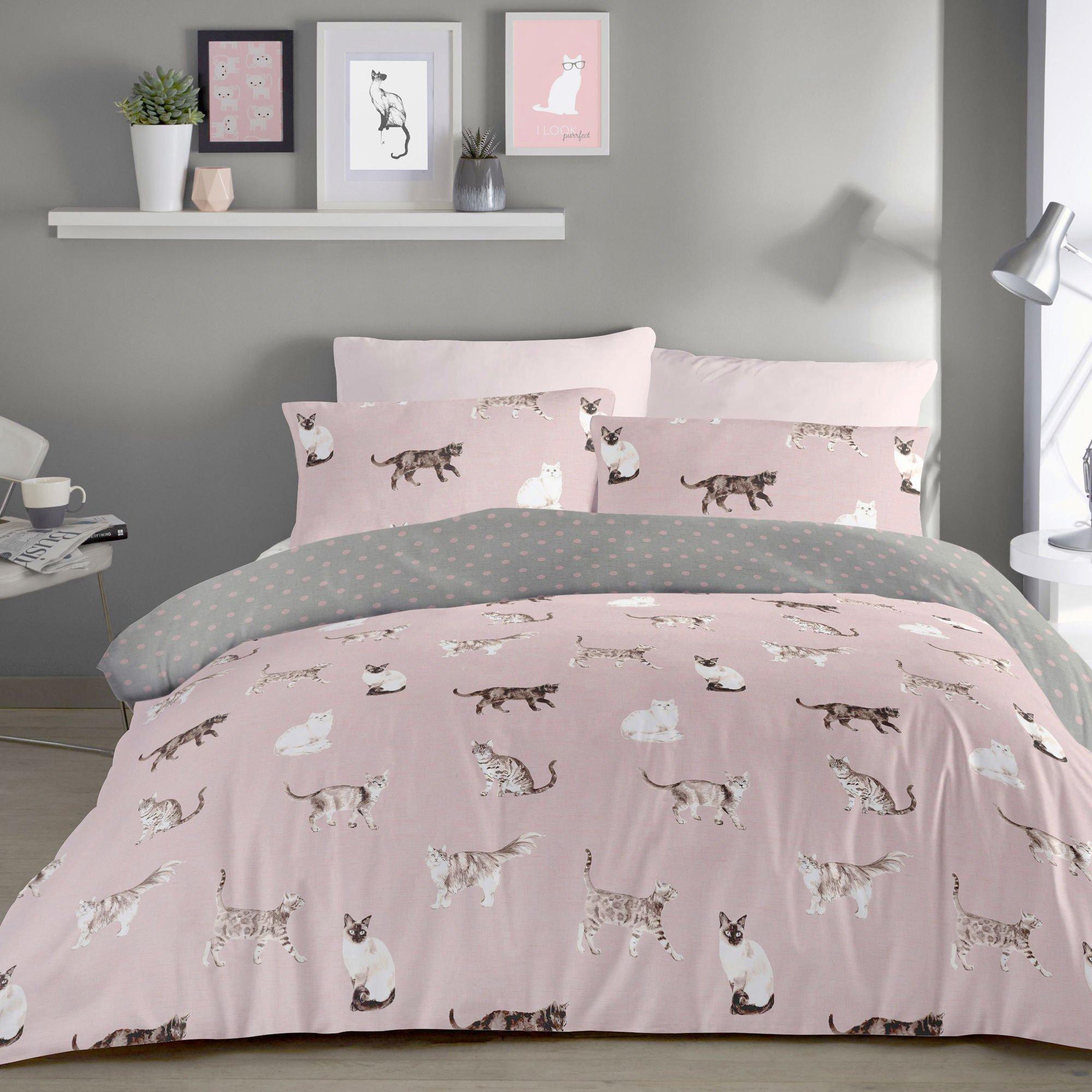 Blush Pink - Fusion - Cats Easy Care Duvet Cover Set - 1