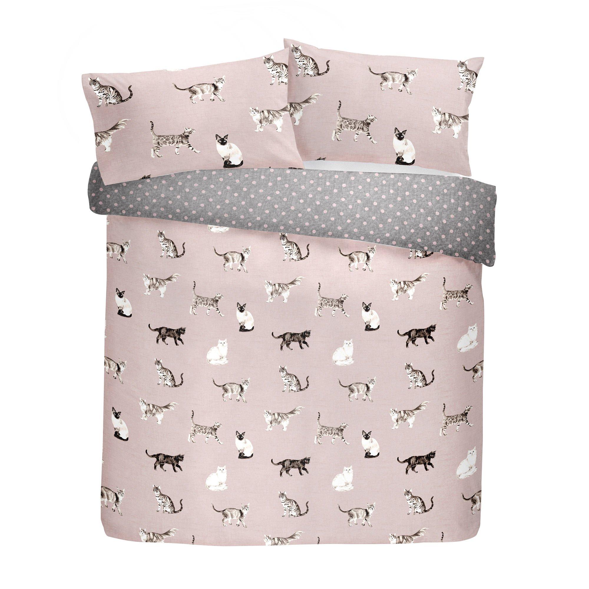 Blush Pink - Fusion - Cats Easy Care Duvet Cover Set - 4