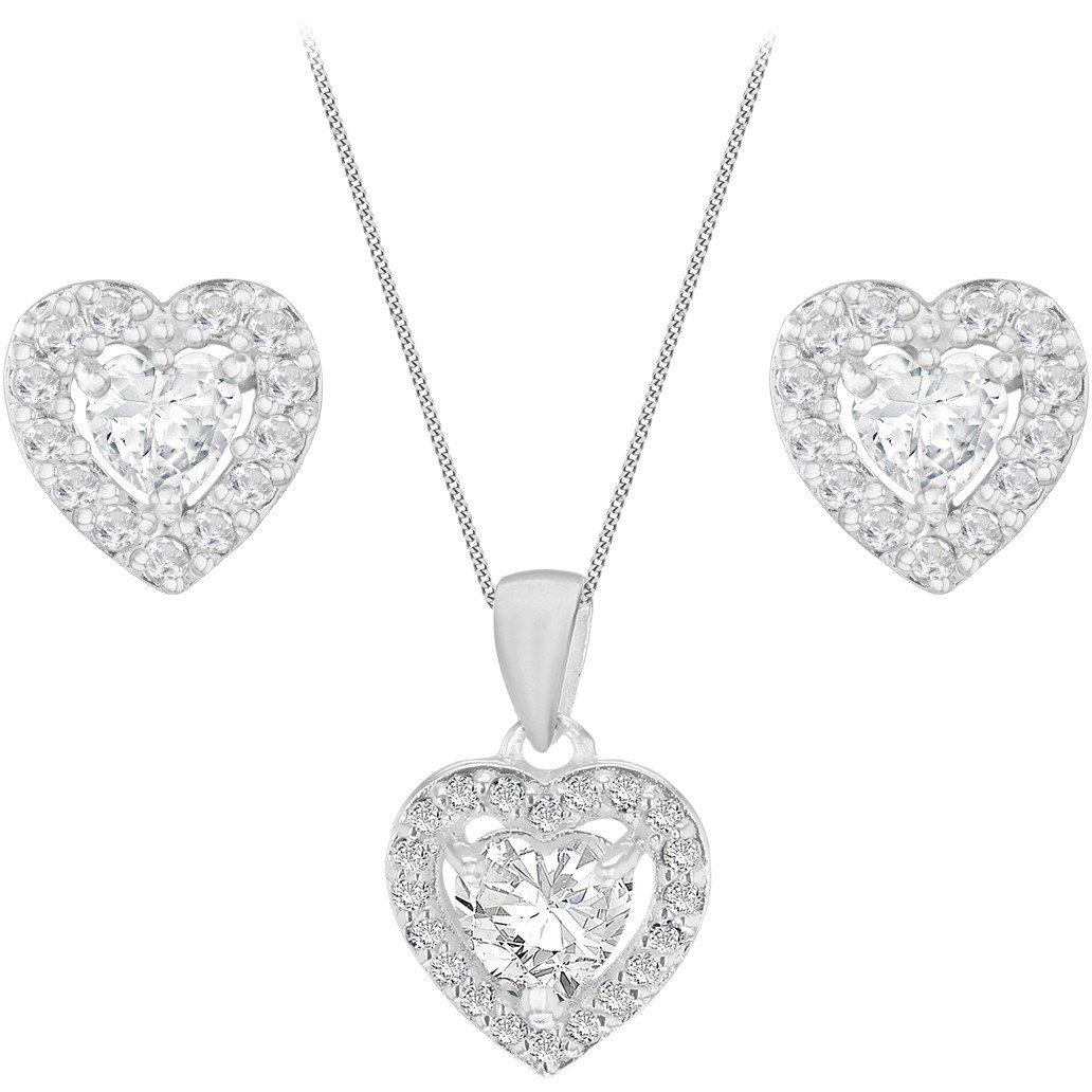 Silver - Be You - Silver CZ Heart Earrings & Necklace Set - 1