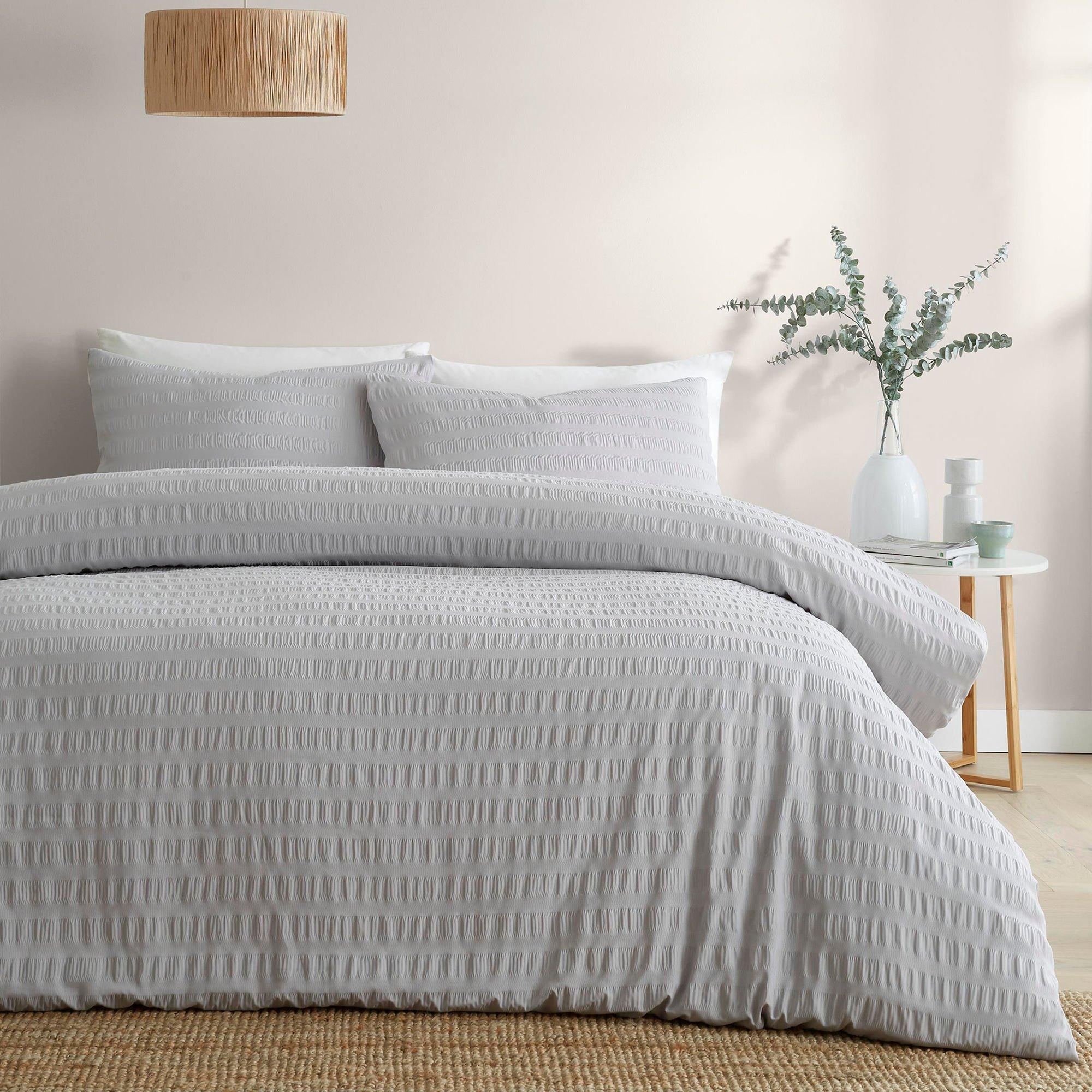 Honley Seersucker Duvet Cover Set in Duck Egg
