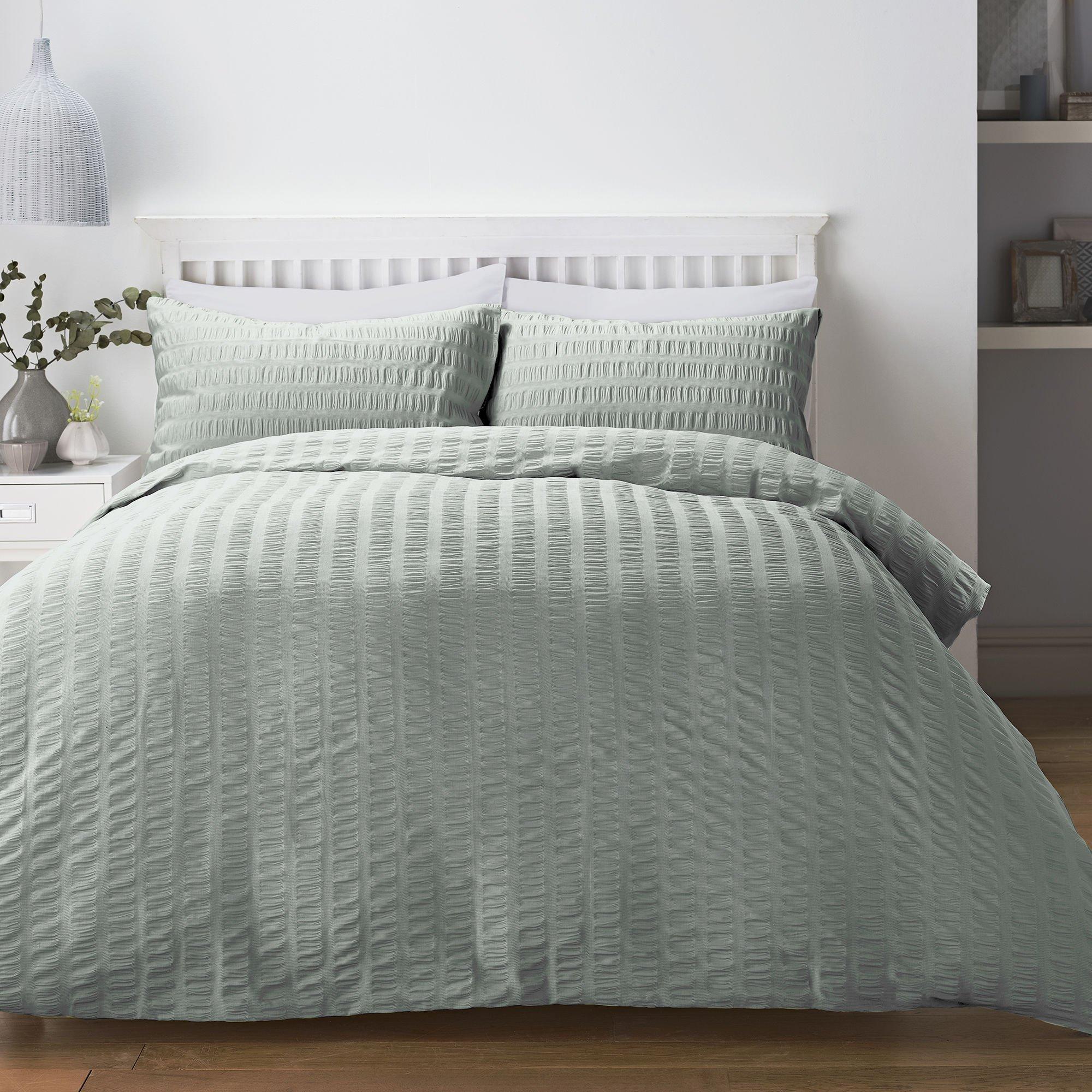 Serene Home  Honley Seersucker Duvet Cover Set In Duck Egg - Single