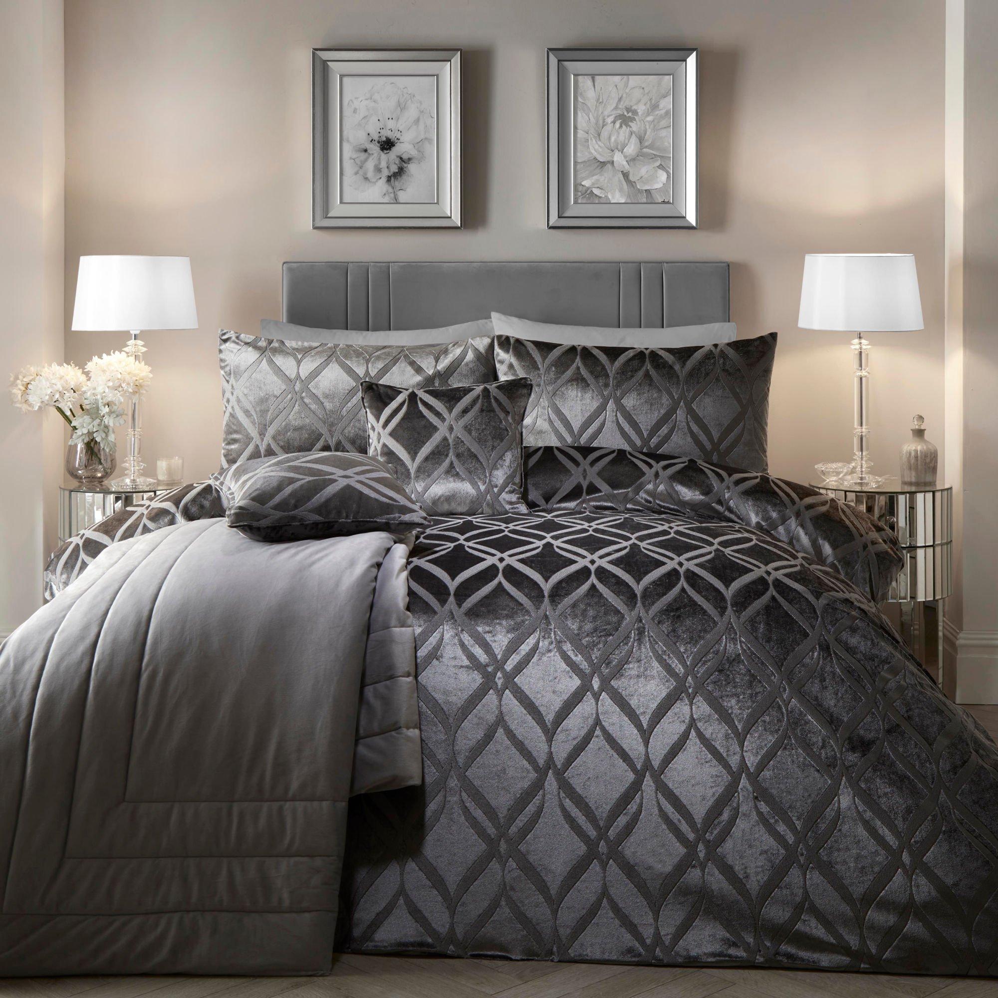 Soiree  Belfort Velvet Ogee Duvet Cover Set In Slate - Double