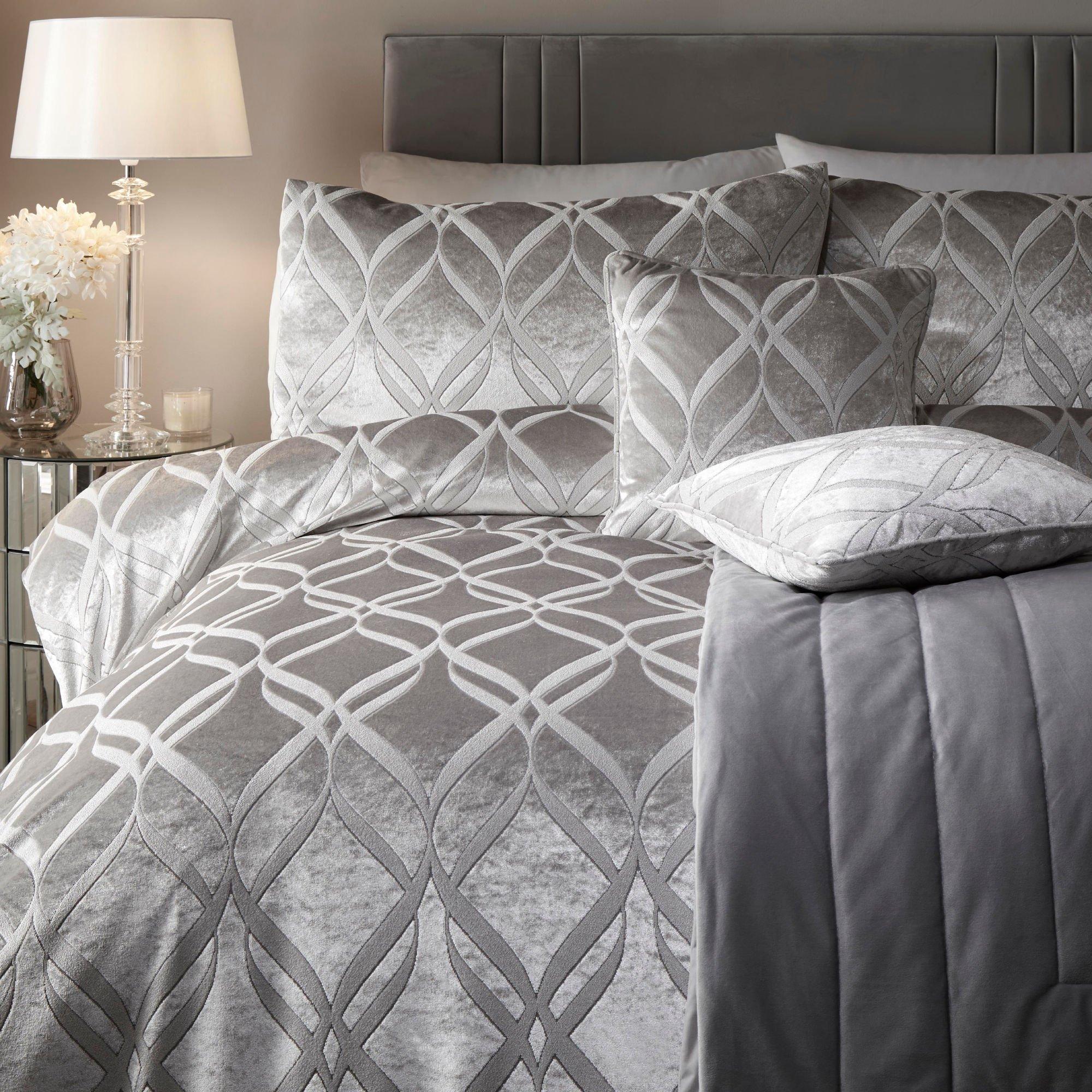 Silver - Soiree - Belfort Velvet Ogee Duvet Cover Set in Slate - 2