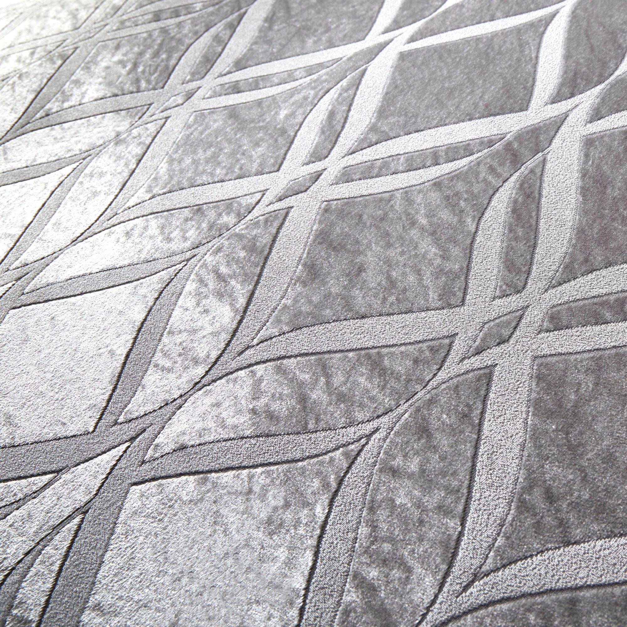 Silver - Soiree - Belfort Velvet Ogee Duvet Cover Set in Slate - 4
