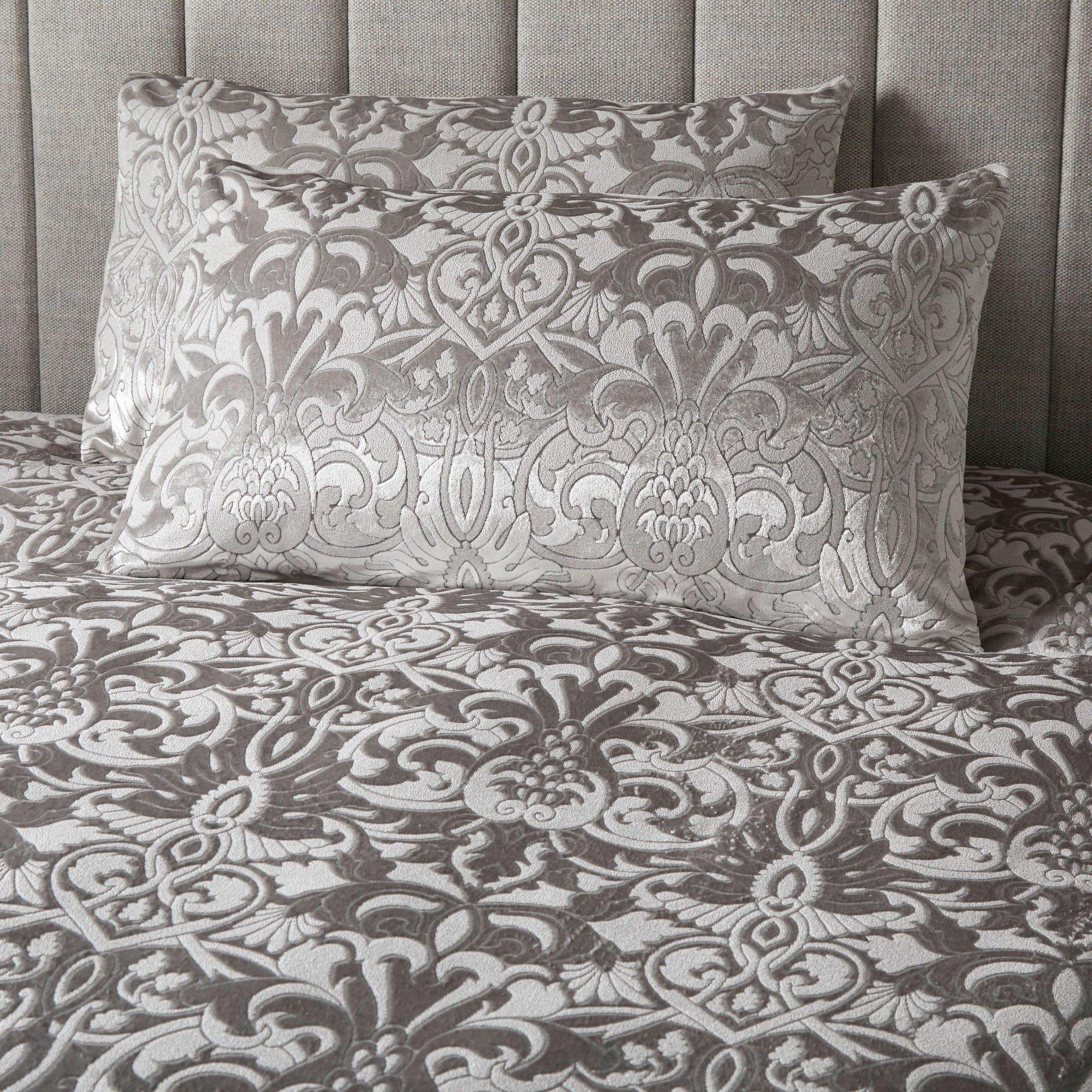 Silver - Laurence Llewelyn-Bowen - Firenza Velvet Damask Duvet Cover Set in Silver - 4