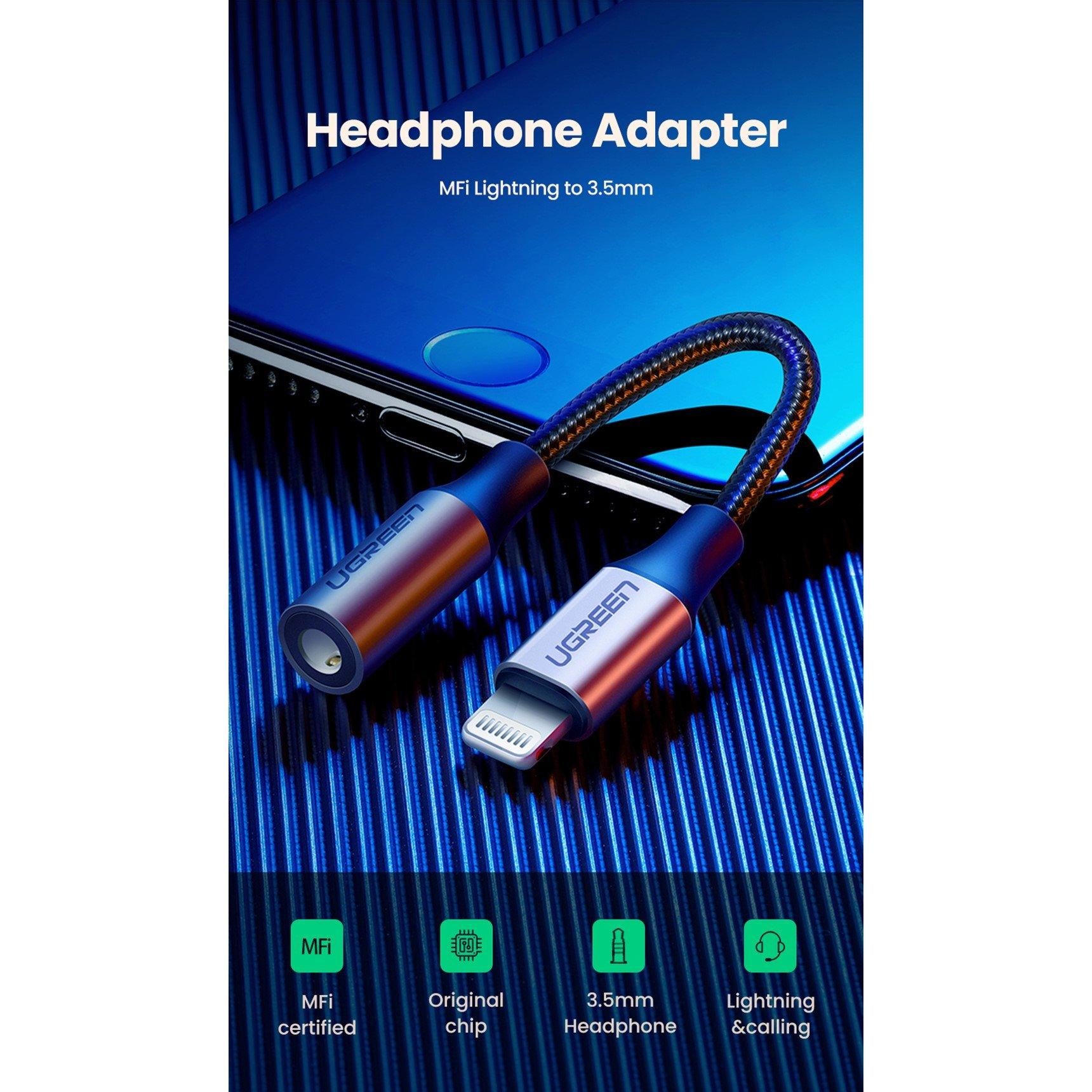 Black - UGREEN - Lightning to 3.5mm Headphone Adapter - 2