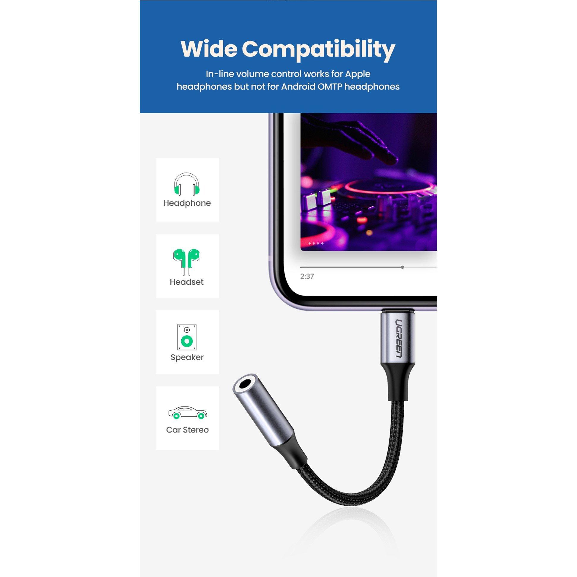 Black - UGREEN - Lightning to 3.5mm Headphone Adapter - 3