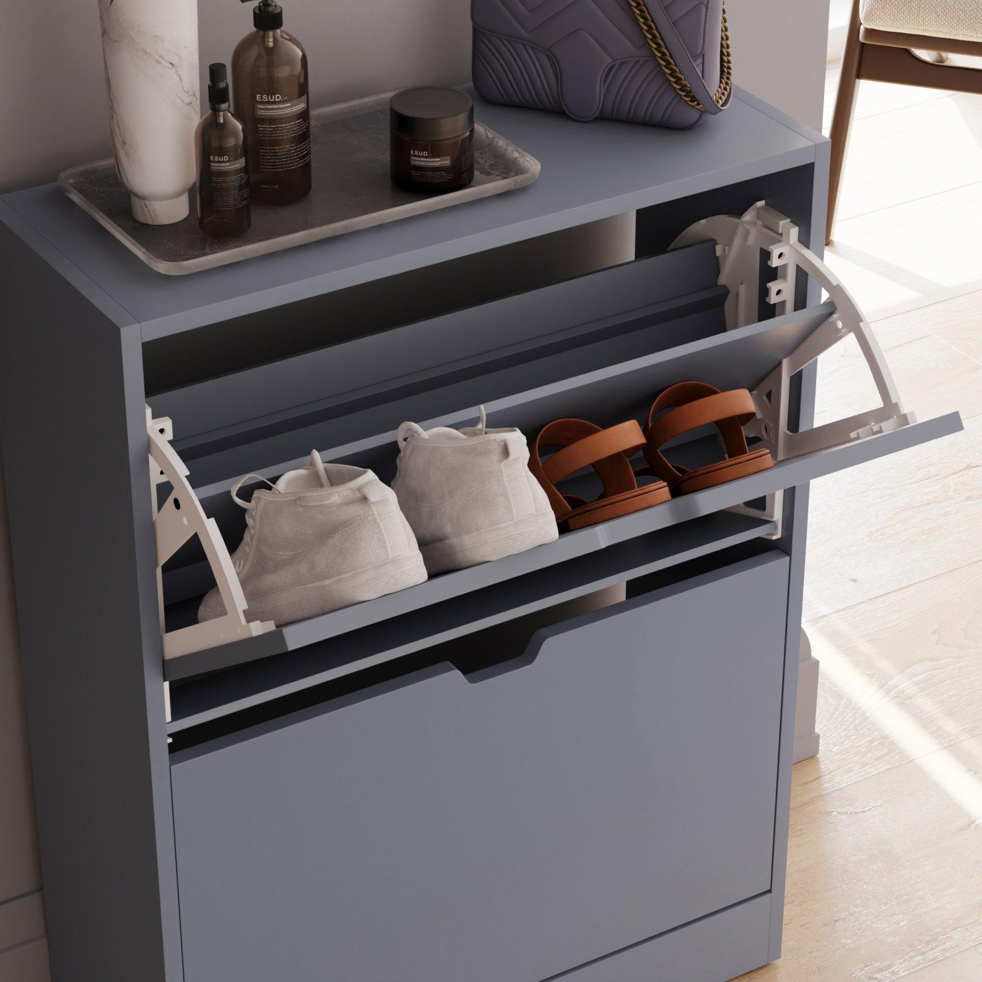 Grey - Lassic - Vida Designs 2 Drawer Shoe Cabinet (Handle less) - 6