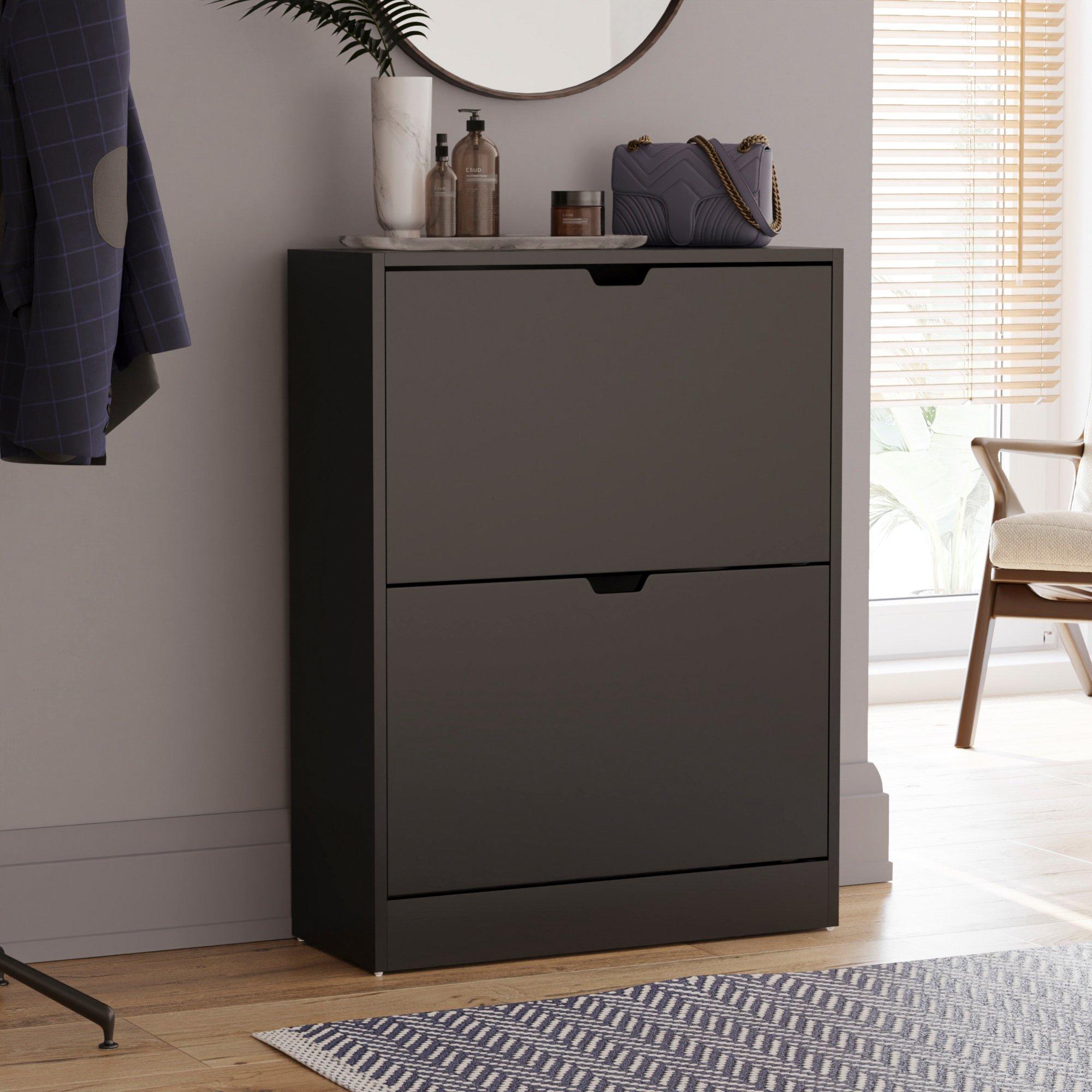 Black - Lassic - Vida Designs 2 Drawer Shoe Cabinet (Handle less) - 1