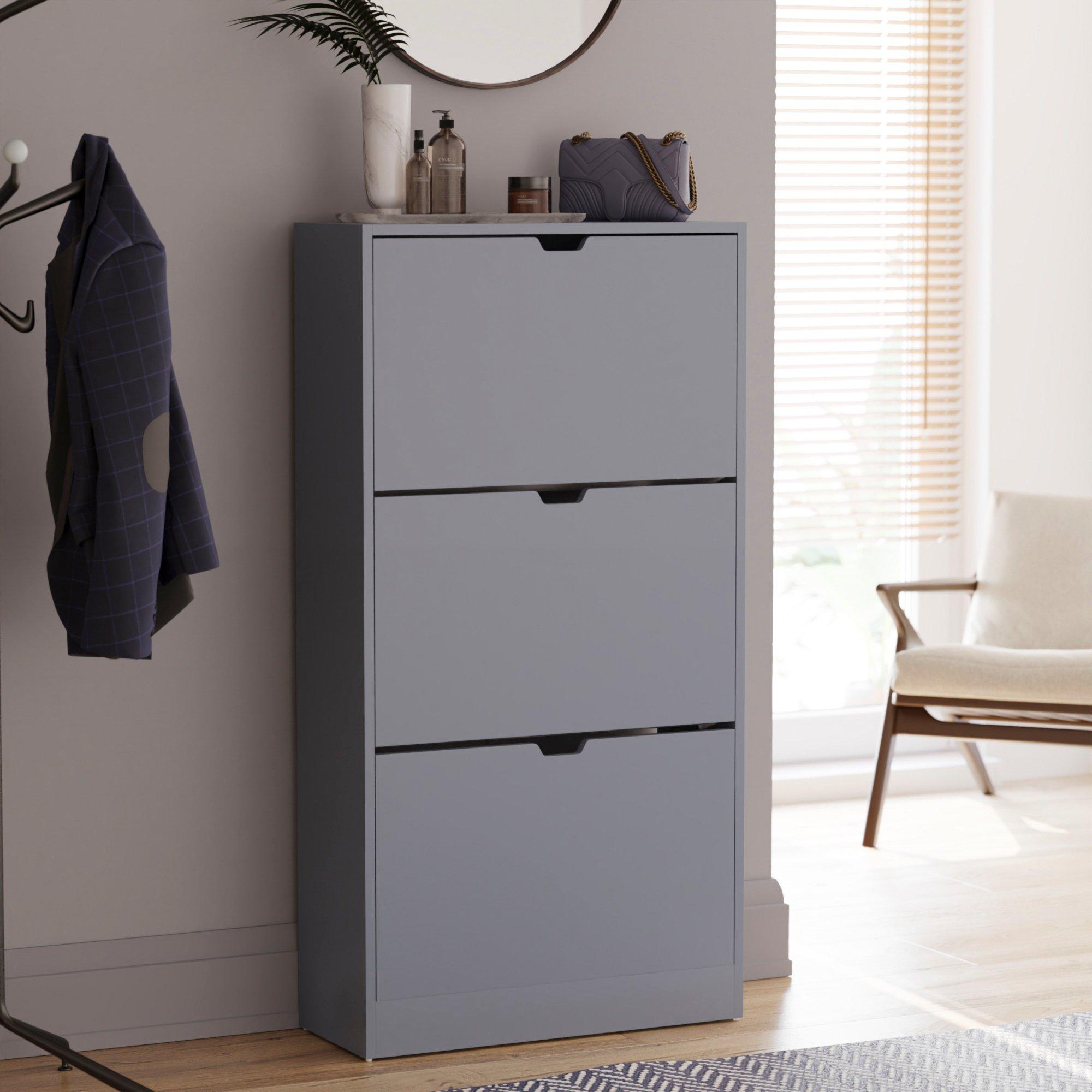 Lassic  Vida Designs 3 Drawer Shoe Cabinet (Handless) - Grey - 3 Drawer