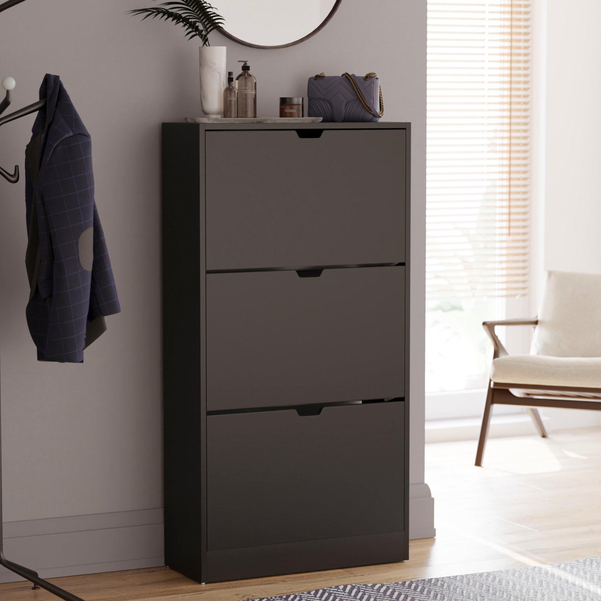 Lassic  Vida Designs 3 Drawer Shoe Cabinet (Handless) - Black - 3 Drawer