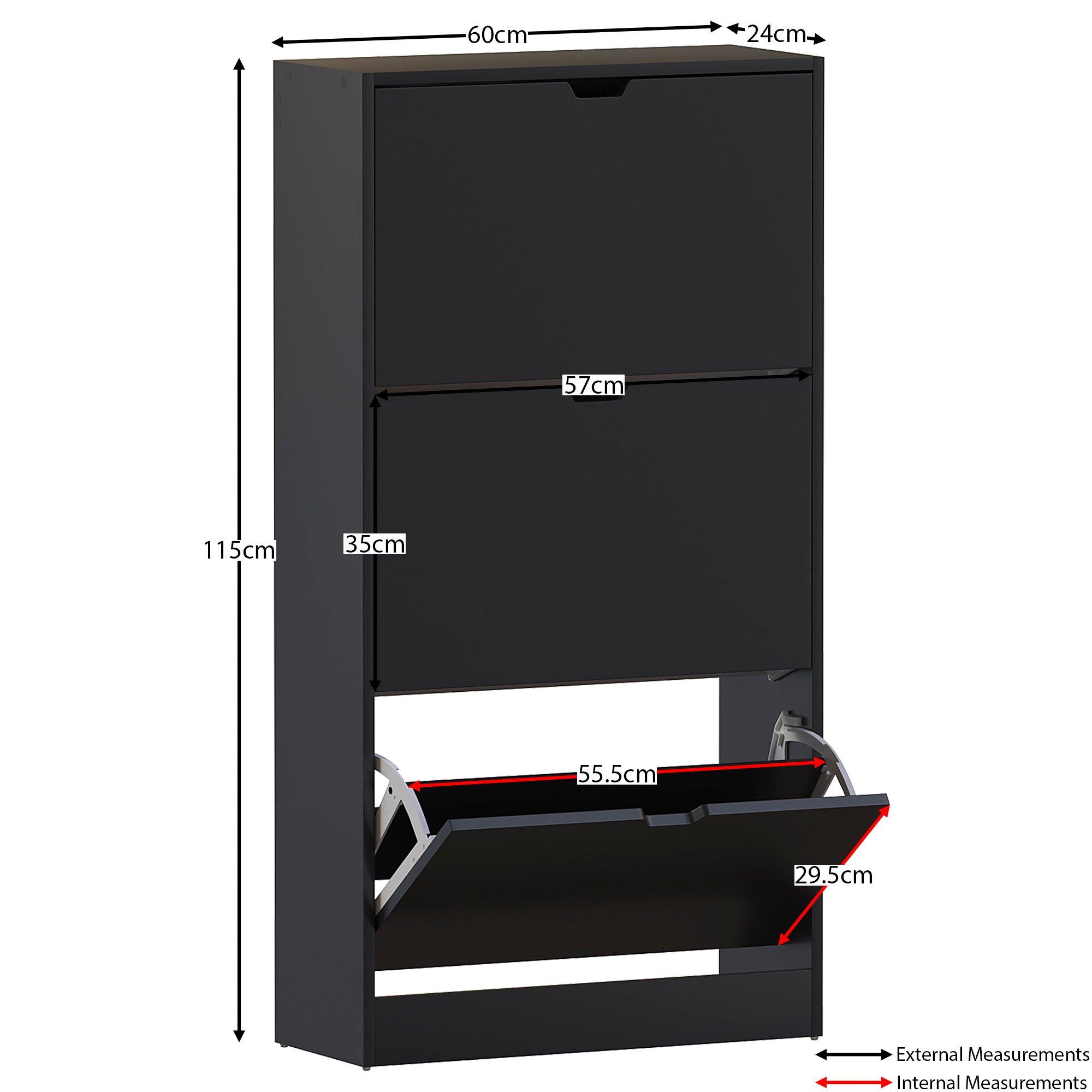 Black - Lassic - Vida Designs 3 Drawer Shoe Cabinet (Handless) - 2