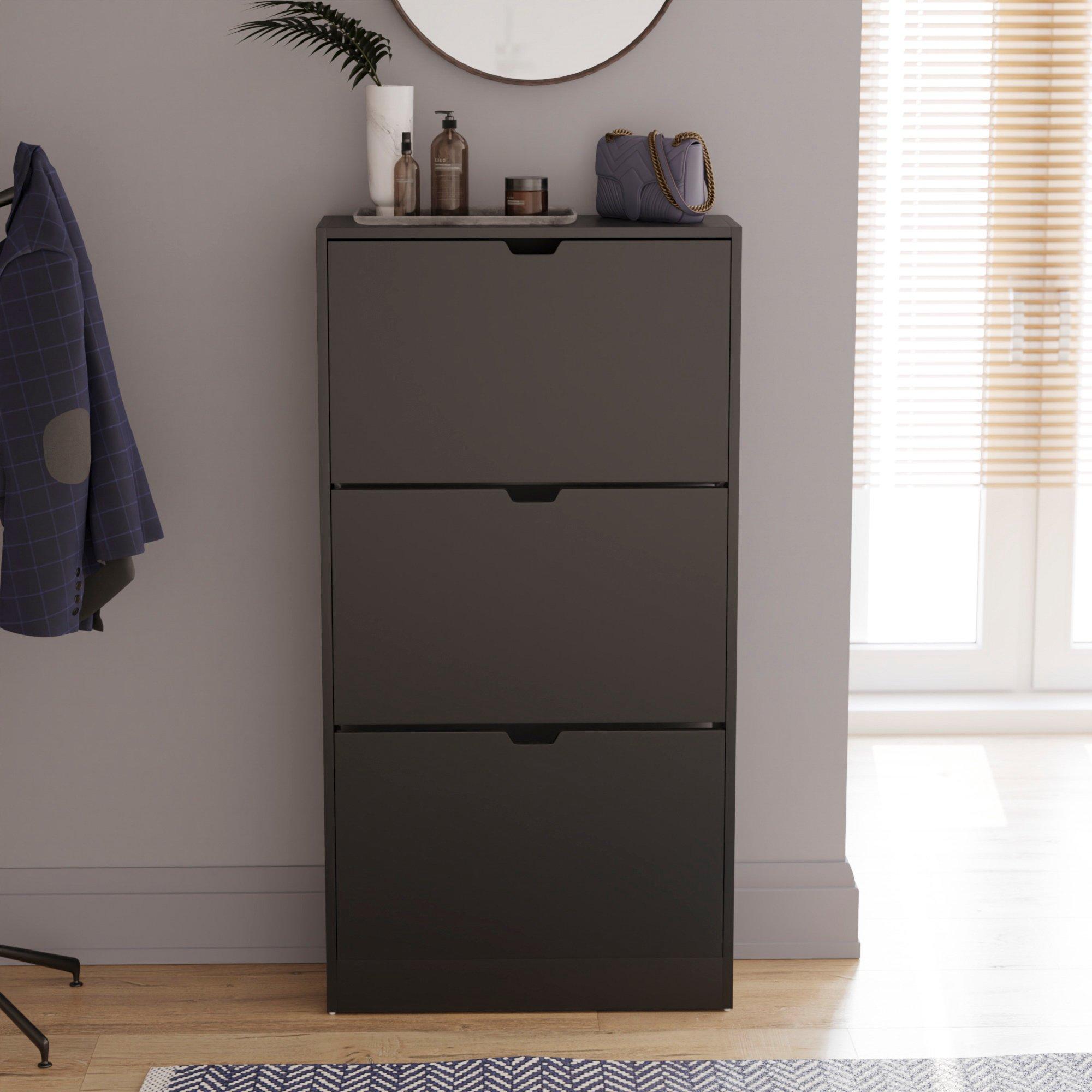 Black - Lassic - Vida Designs 3 Drawer Shoe Cabinet (Handless) - 3