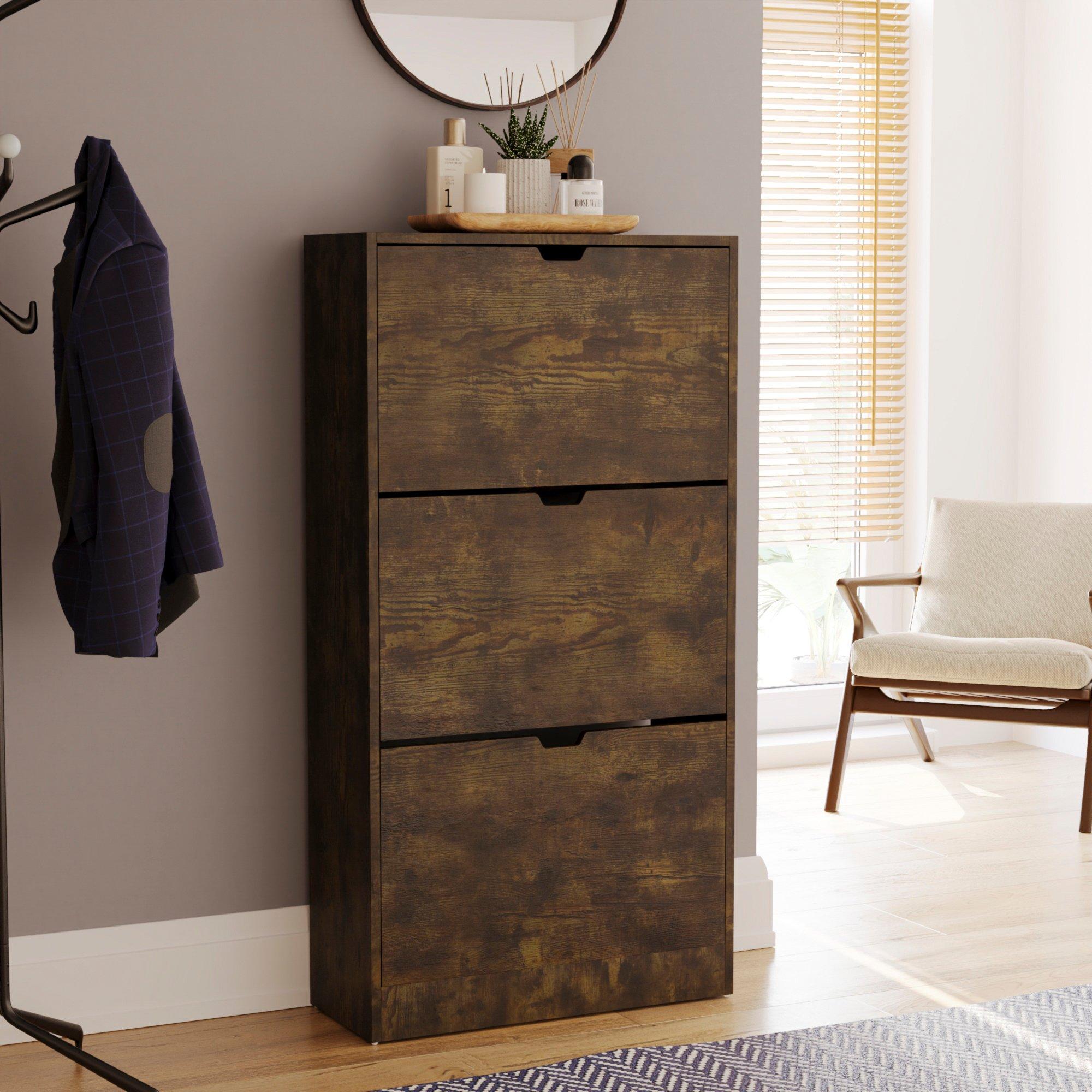 Lassic  Vida Designs 3 Drawer Shoe Cabinet (Handless) - Dark Wood - 3 Drawer
