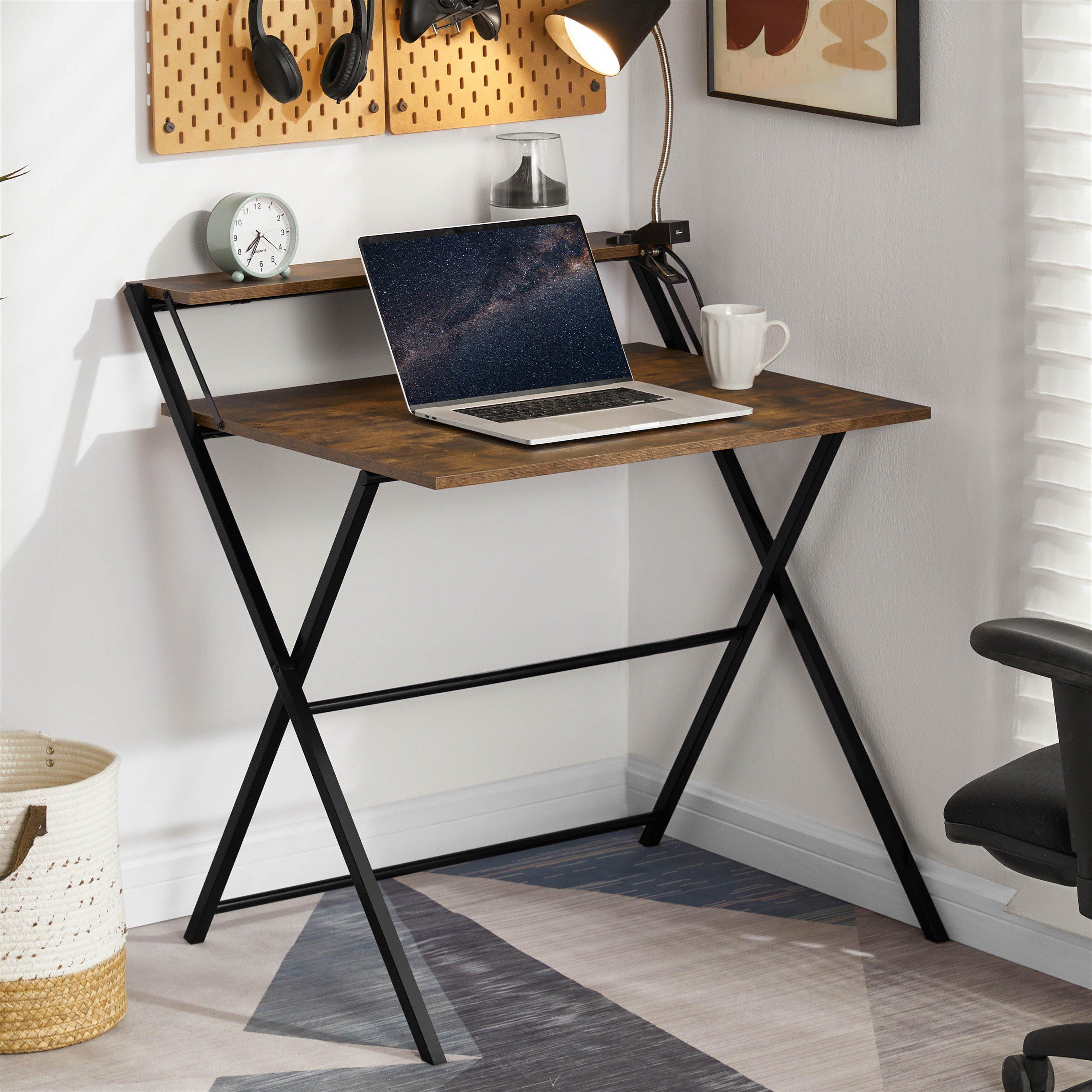 Lassic Vida Designs Brooklyn Foldable Computer Desk - Dark Wood - Foldable