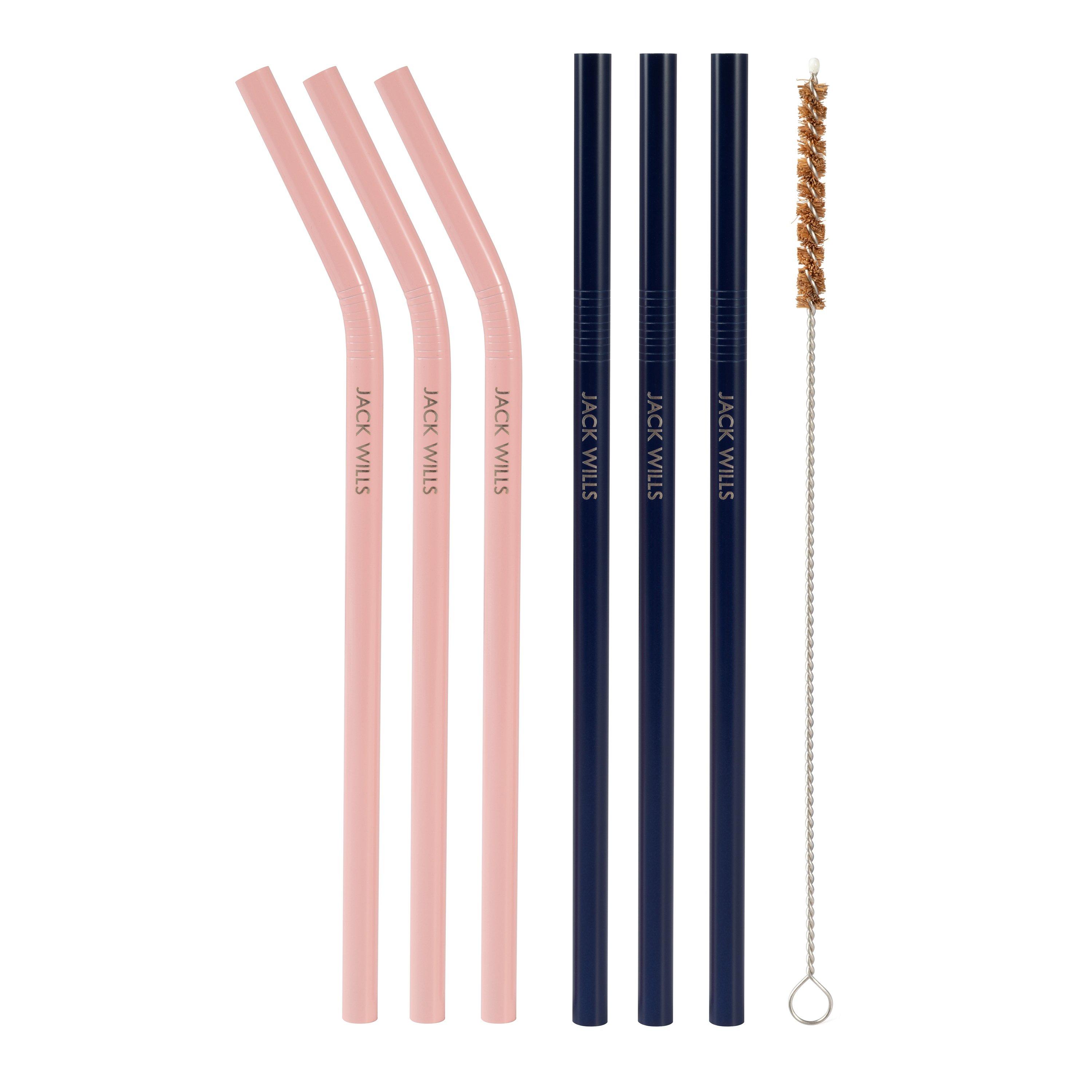 Pink/Navy - Jack Wills - Reusable Stainless Steel Straws - 1