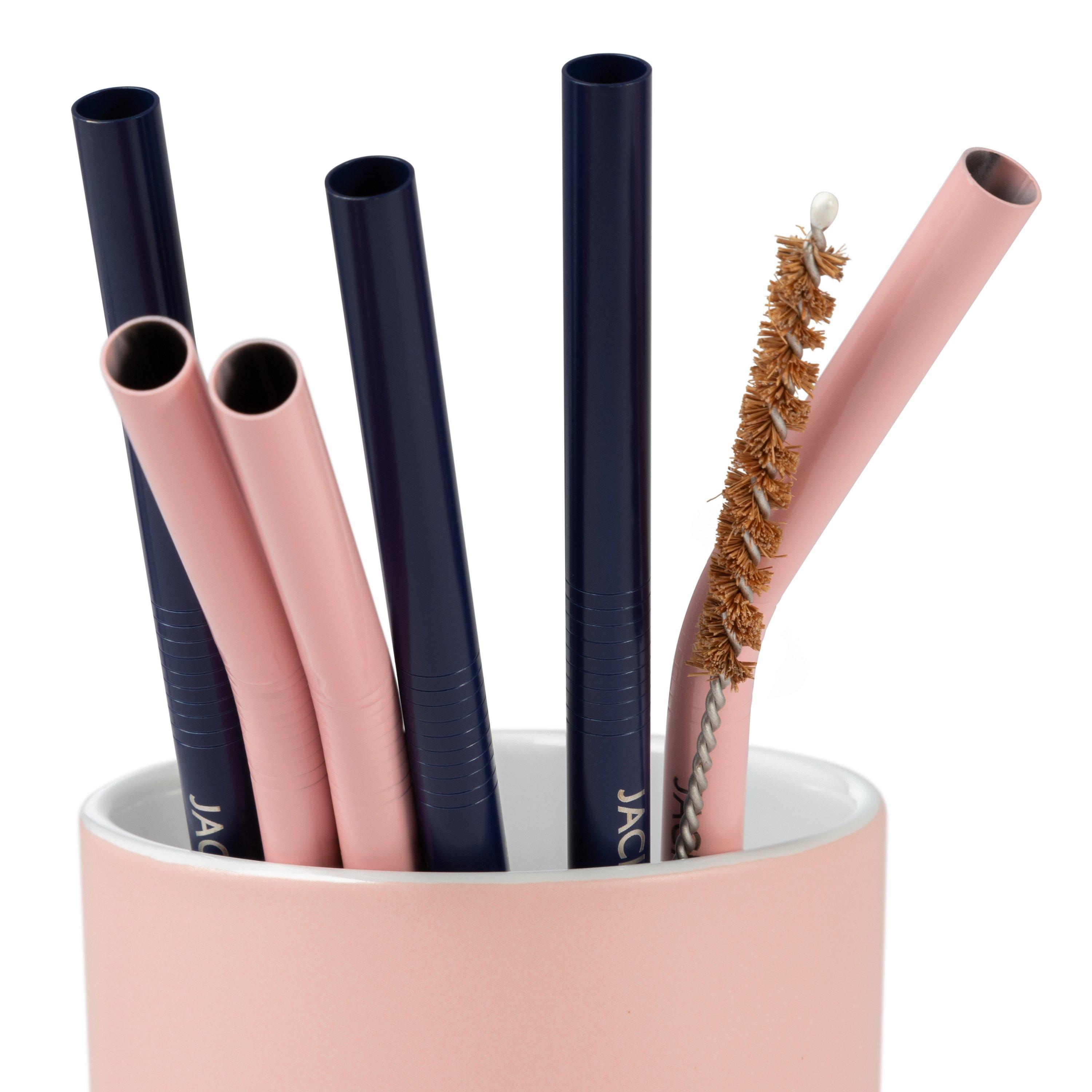 Pink/Navy - Jack Wills - Reusable Stainless Steel Straws - 5