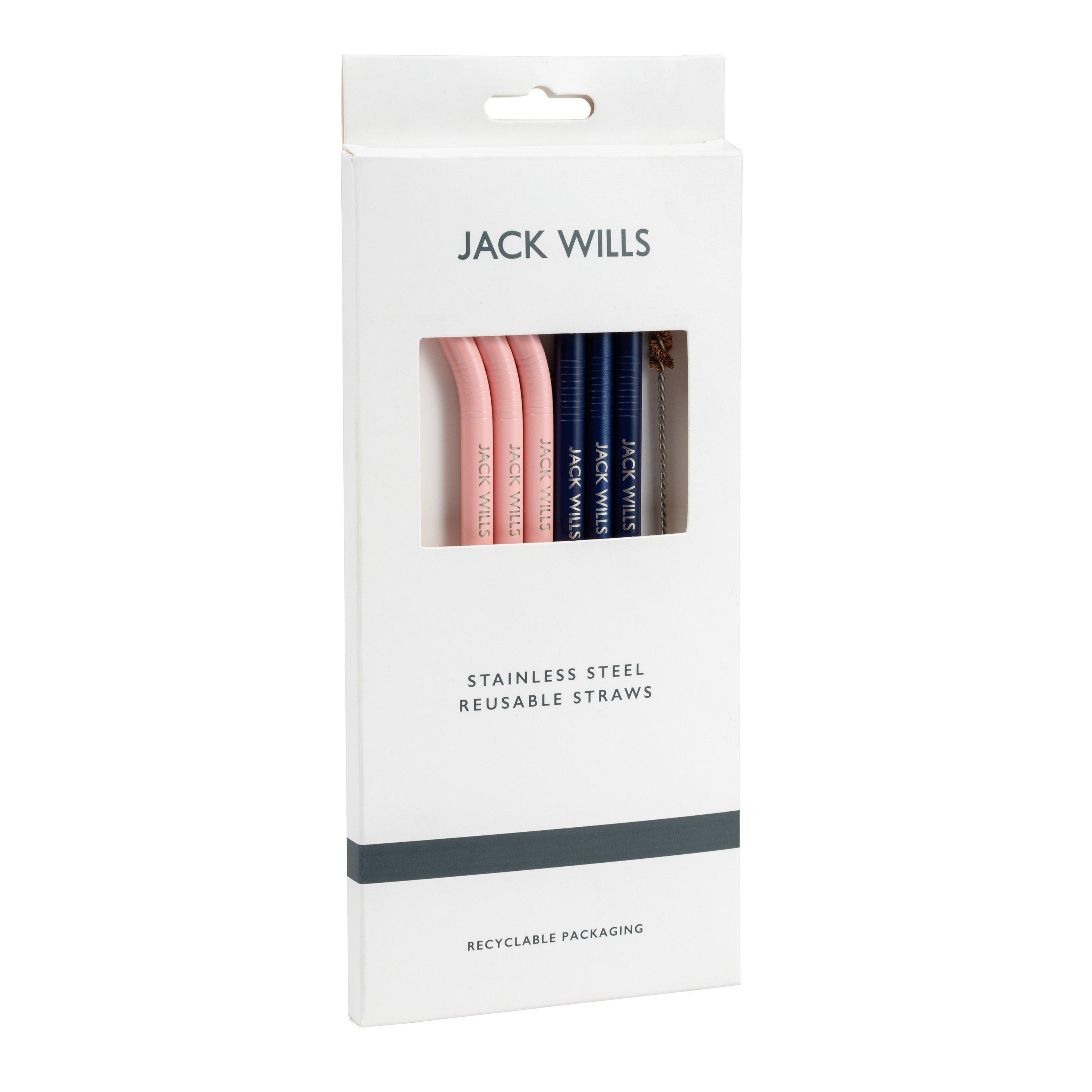 Pink/Navy - Jack Wills - Reusable Stainless Steel Straws - 6