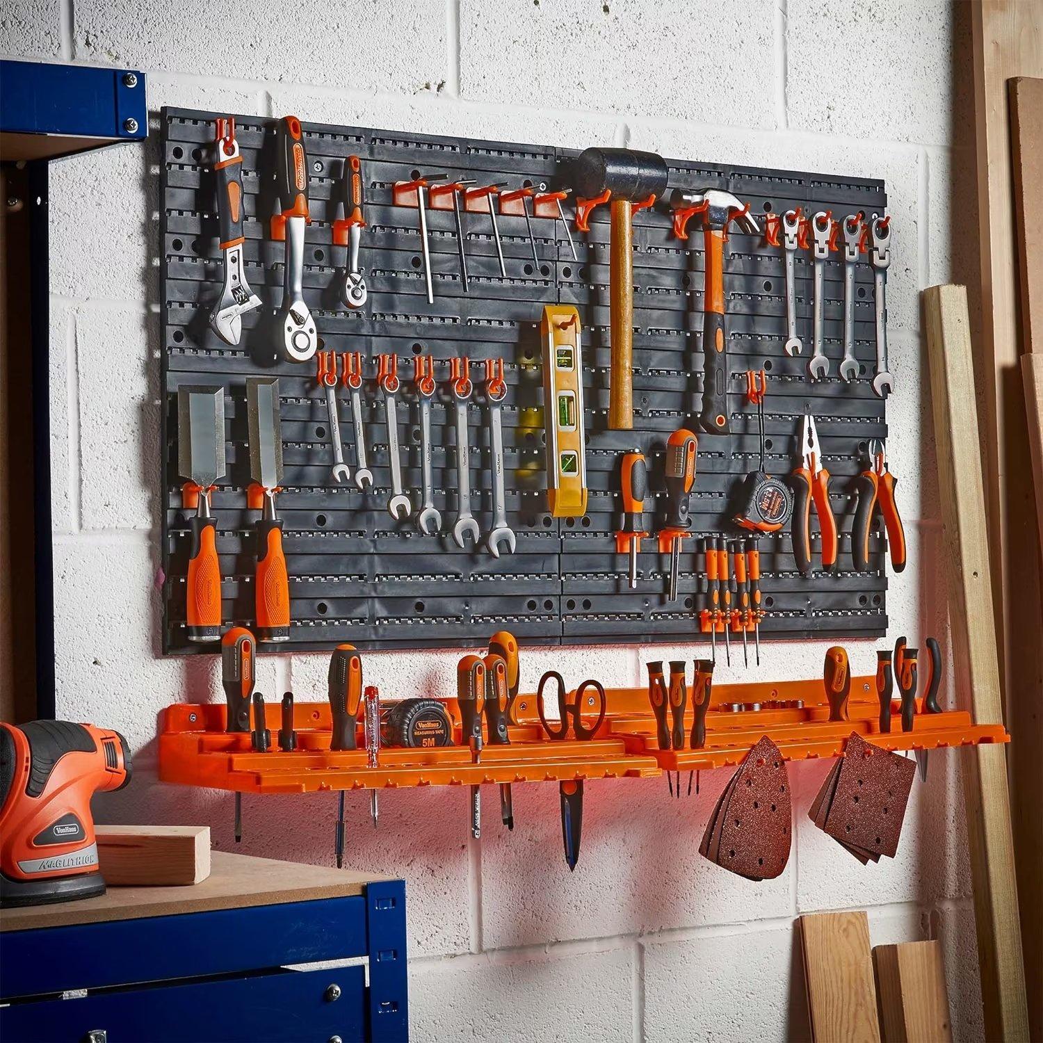 Black - VonHaus - VonHaus Peg Board + Tool Shelf - 7
