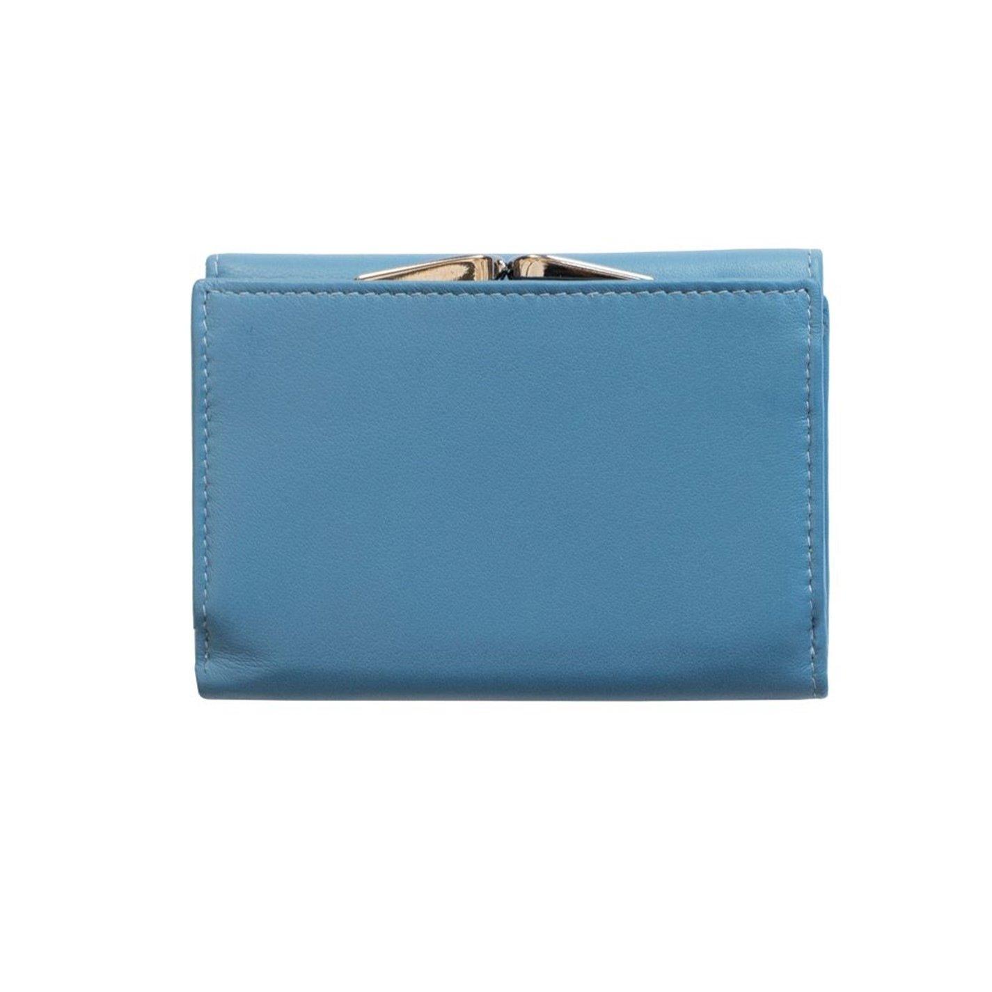 Blue - PRIMEHIDE Leather - Flavia Clip Leather Frame Purse - 3