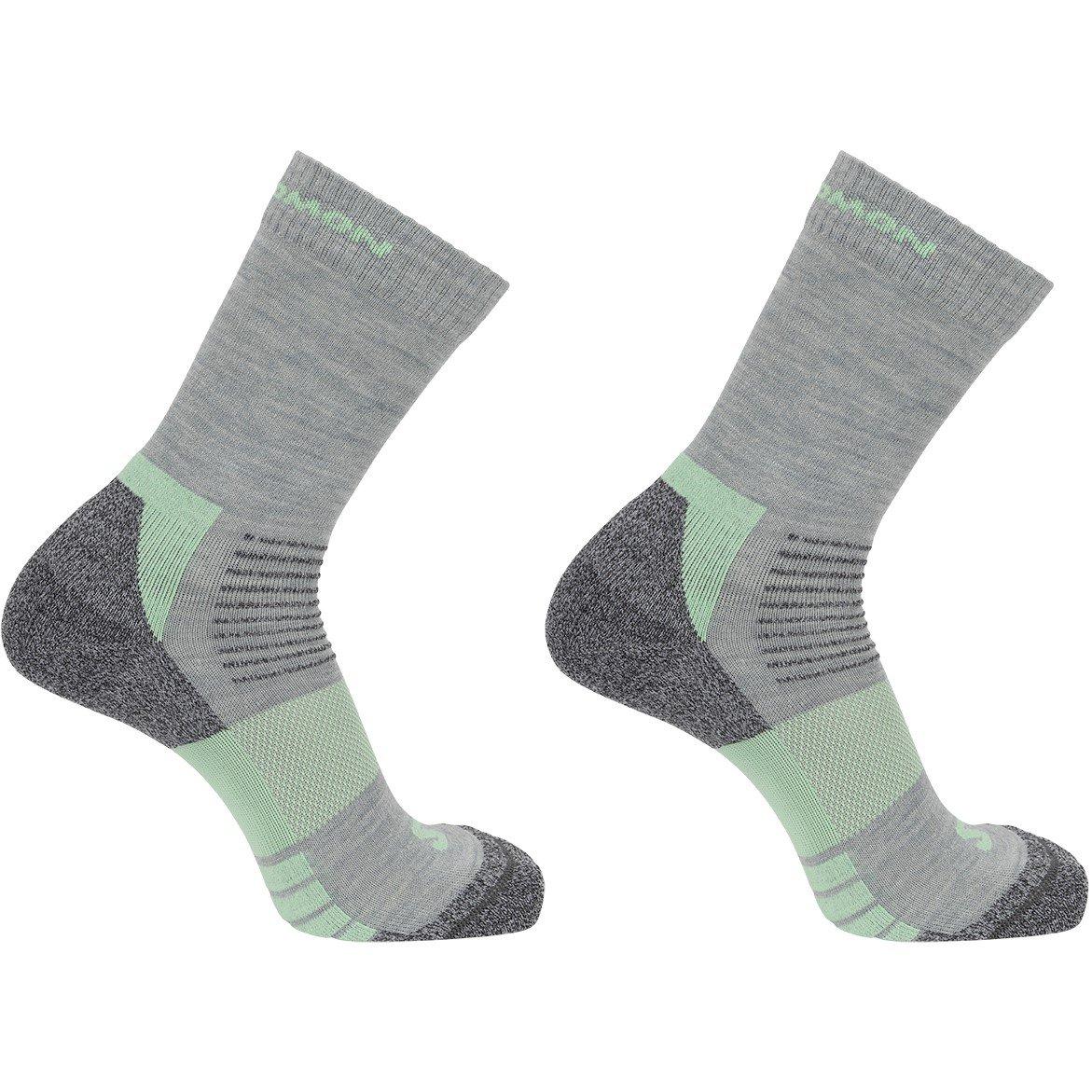 Salomon Women's Merino Crew 2 Pack Walking Socks - Grey/Green - S 3.5-5