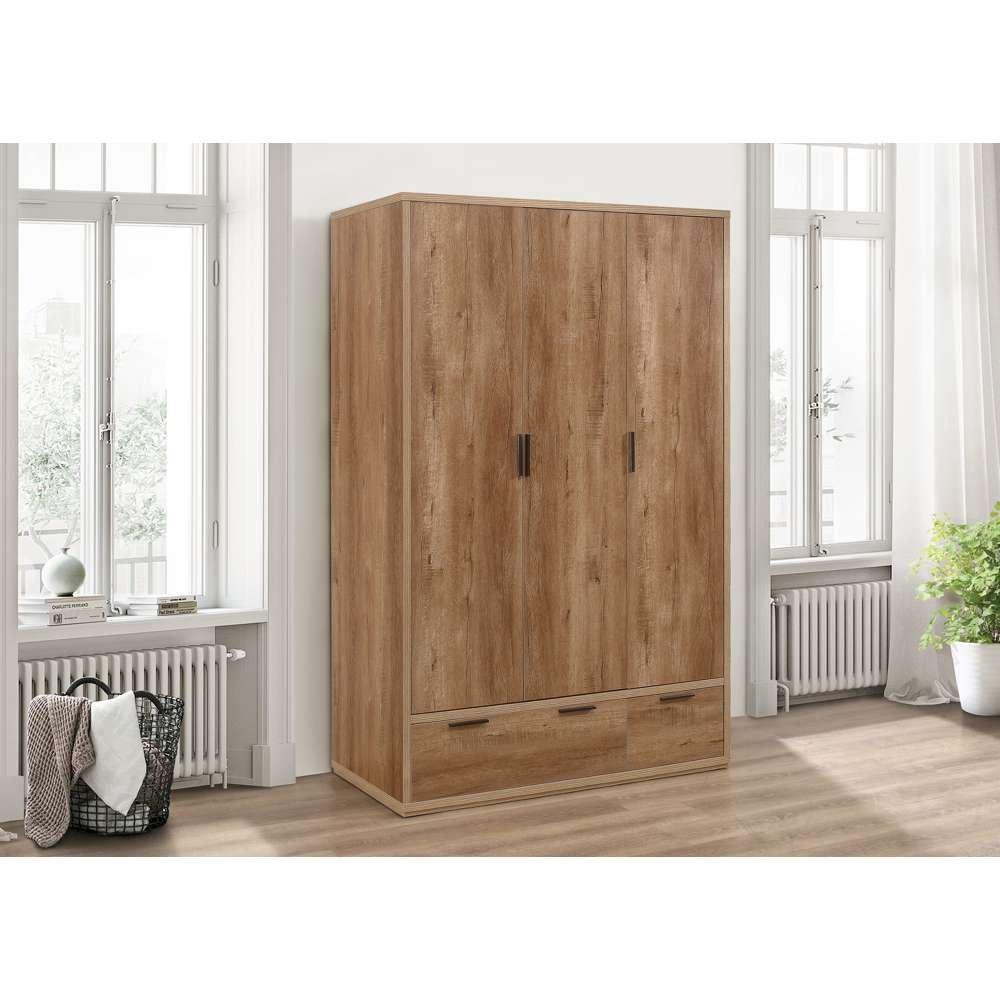 Birlea  Stockwell 3 Door 2 Drawer Wardrobe - Rustic Oak