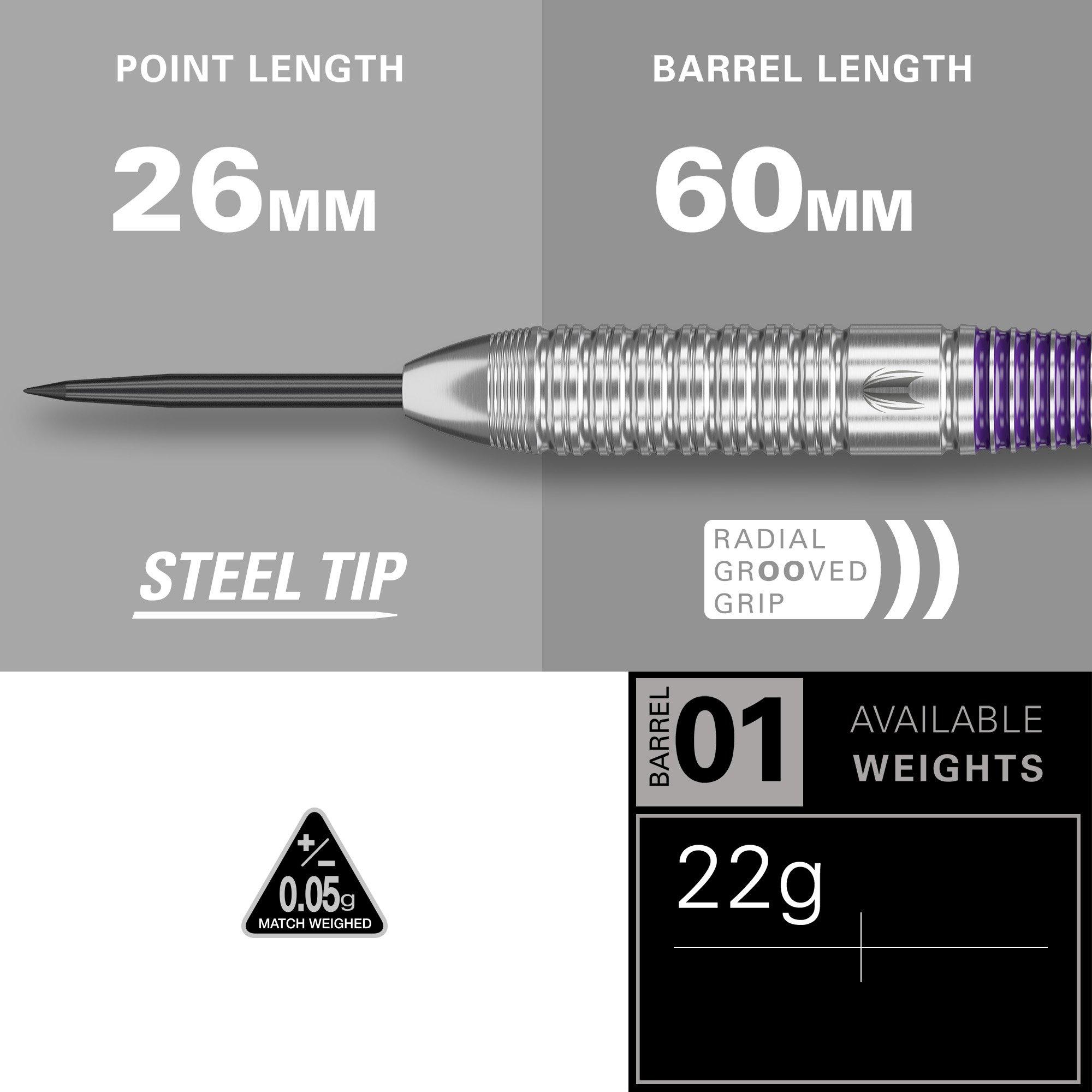 Purple/Yellow - Target Darts - Luke Littler 22G Brass Dart Set - 3