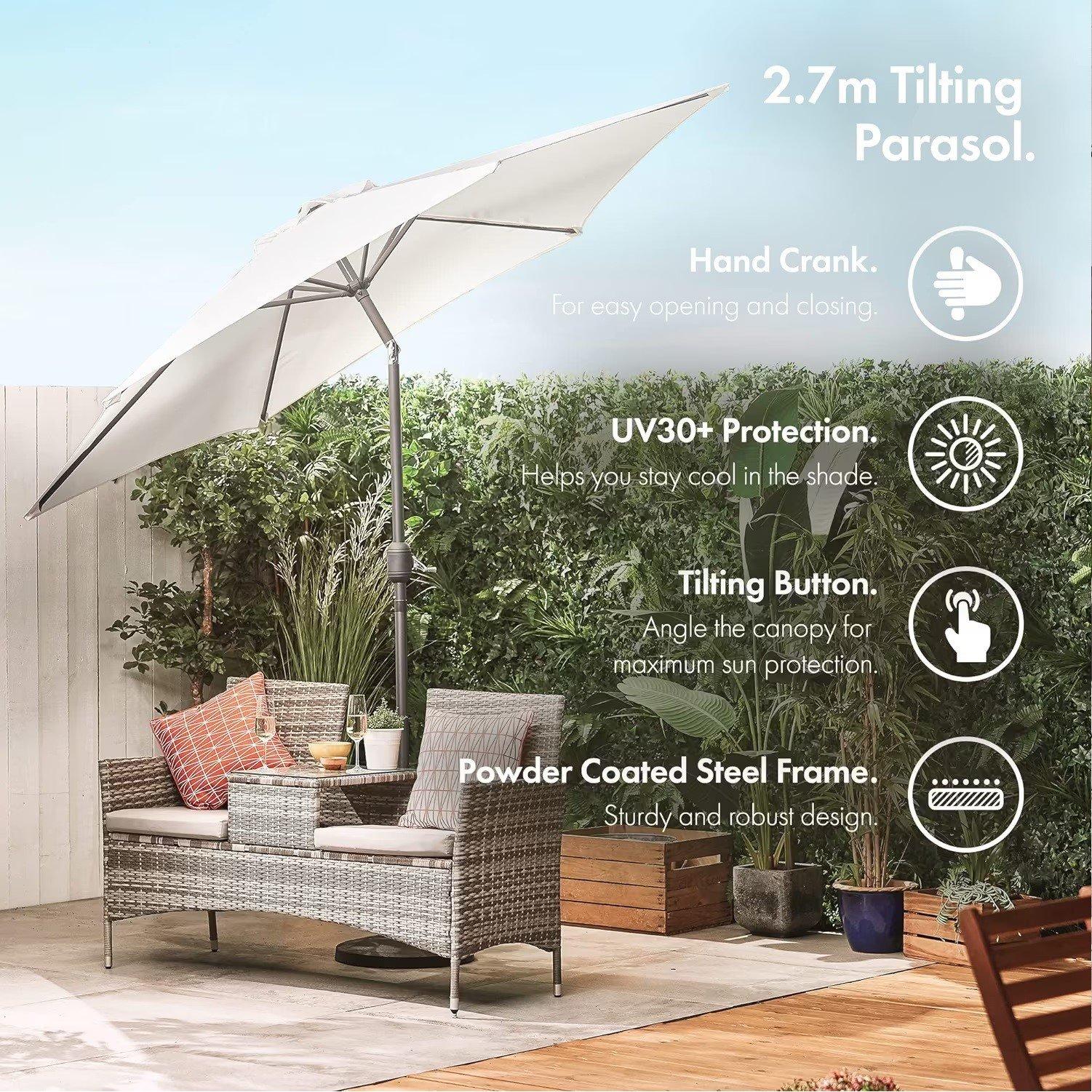Ivory - VonHaus - Vonhaus 2.7m Steel Garden Parasol - 2