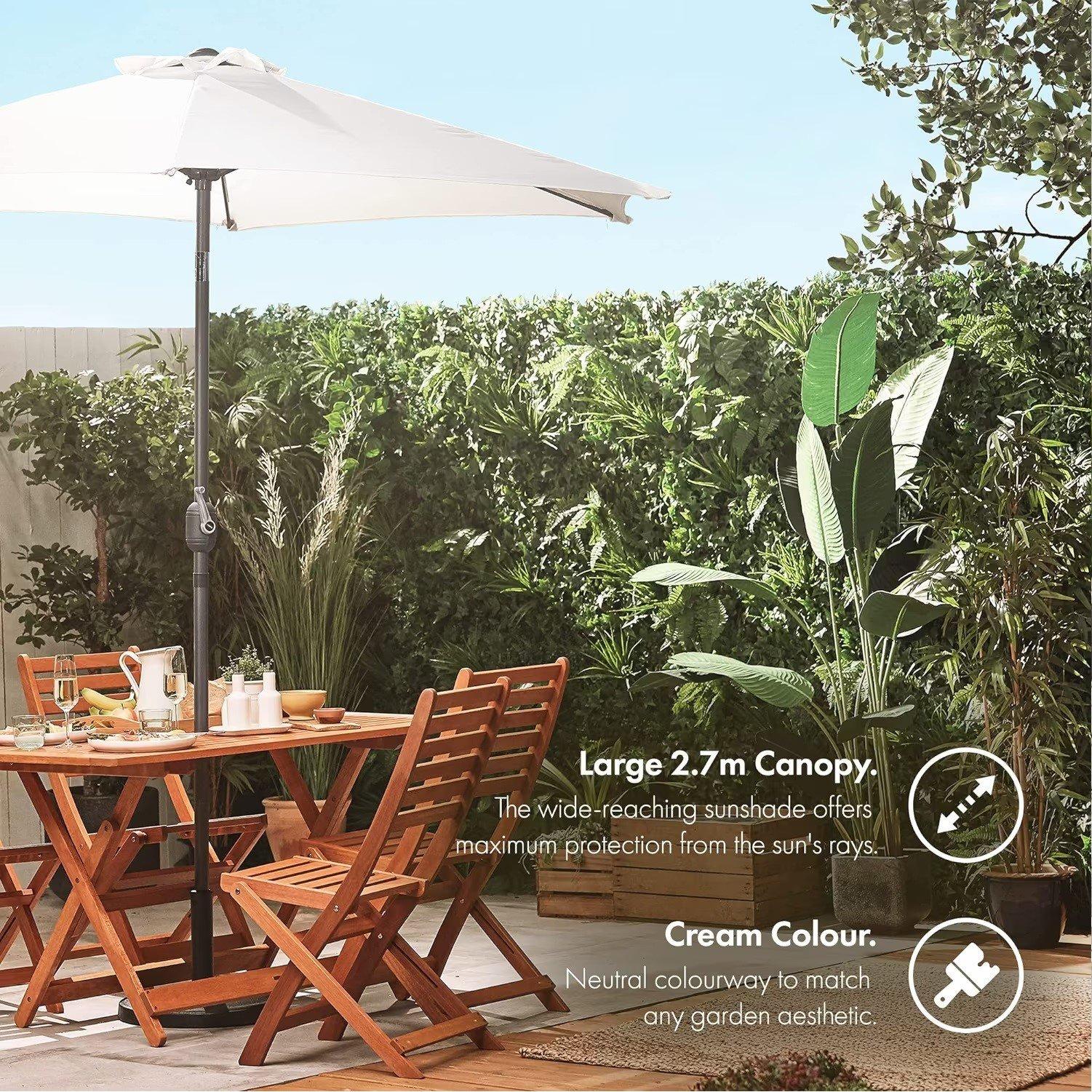 Ivory - VonHaus - Vonhaus 2.7m Steel Garden Parasol - 3