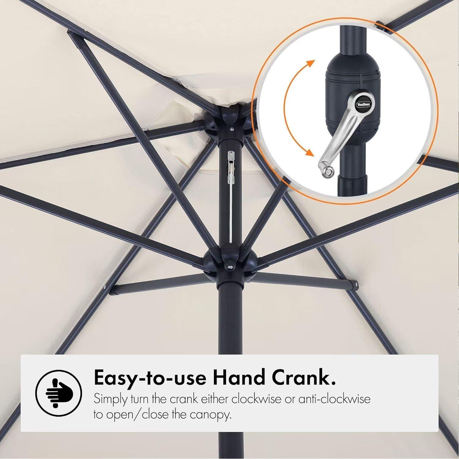 Ivory - VonHaus - Vonhaus 2.7m Steel Garden Parasol - 4