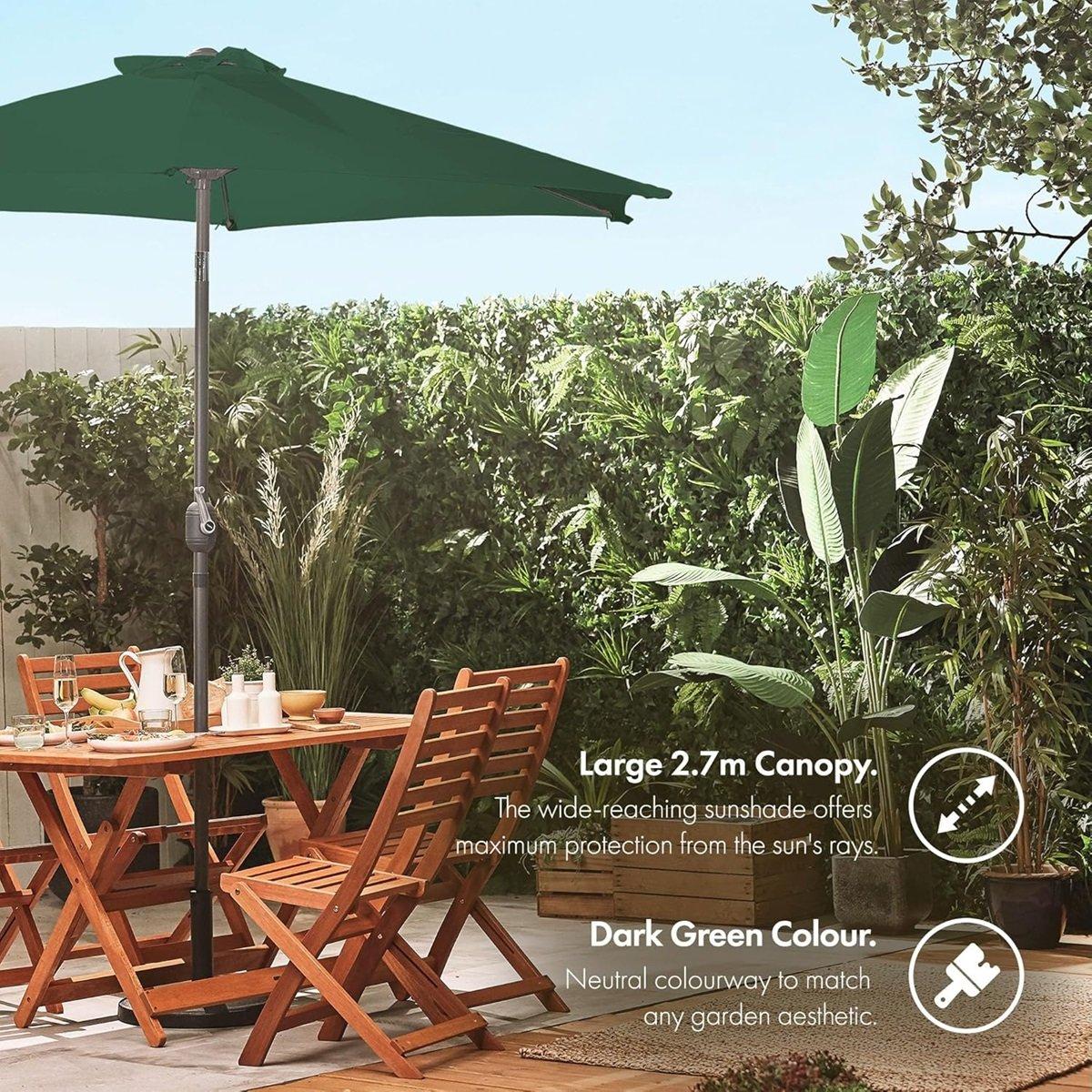 Green - VonHaus - Vonhaus 2.7m Steel Garden Parasol - 3