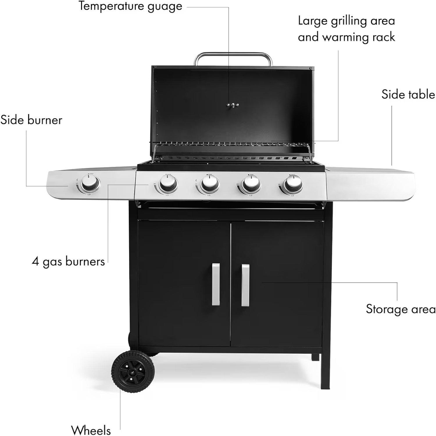 Black - VonHaus - VonHaus - 4+1 Burner Gas Barbecue - 5