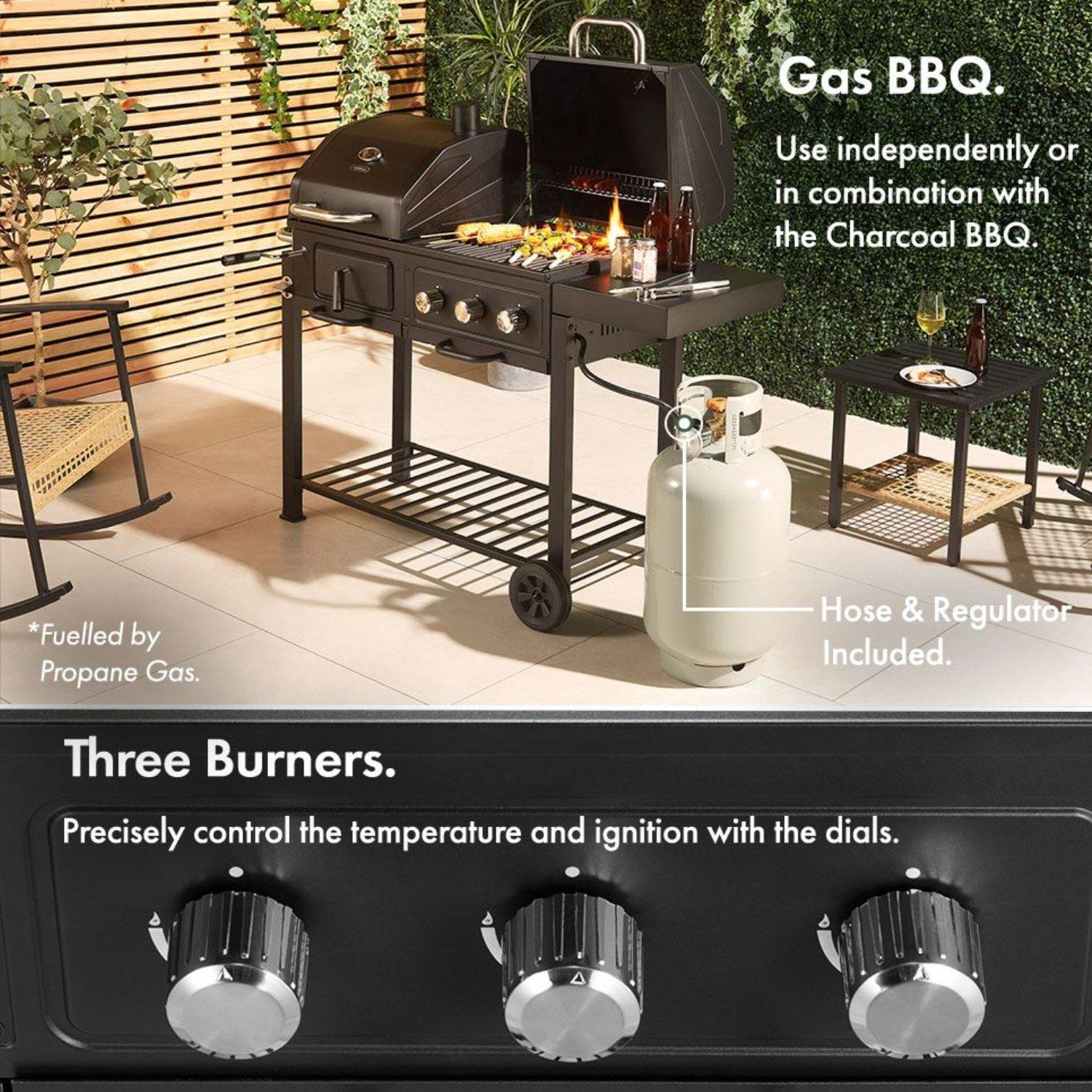 Black - VonHaus - VonHaus Dual Fuel BBQ – 2 in 1 Charcoal & Gas - 3