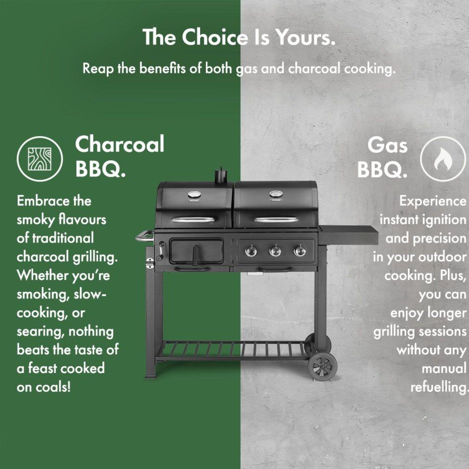 Black - VonHaus - VonHaus Dual Fuel BBQ – 2 in 1 Charcoal & Gas - 6