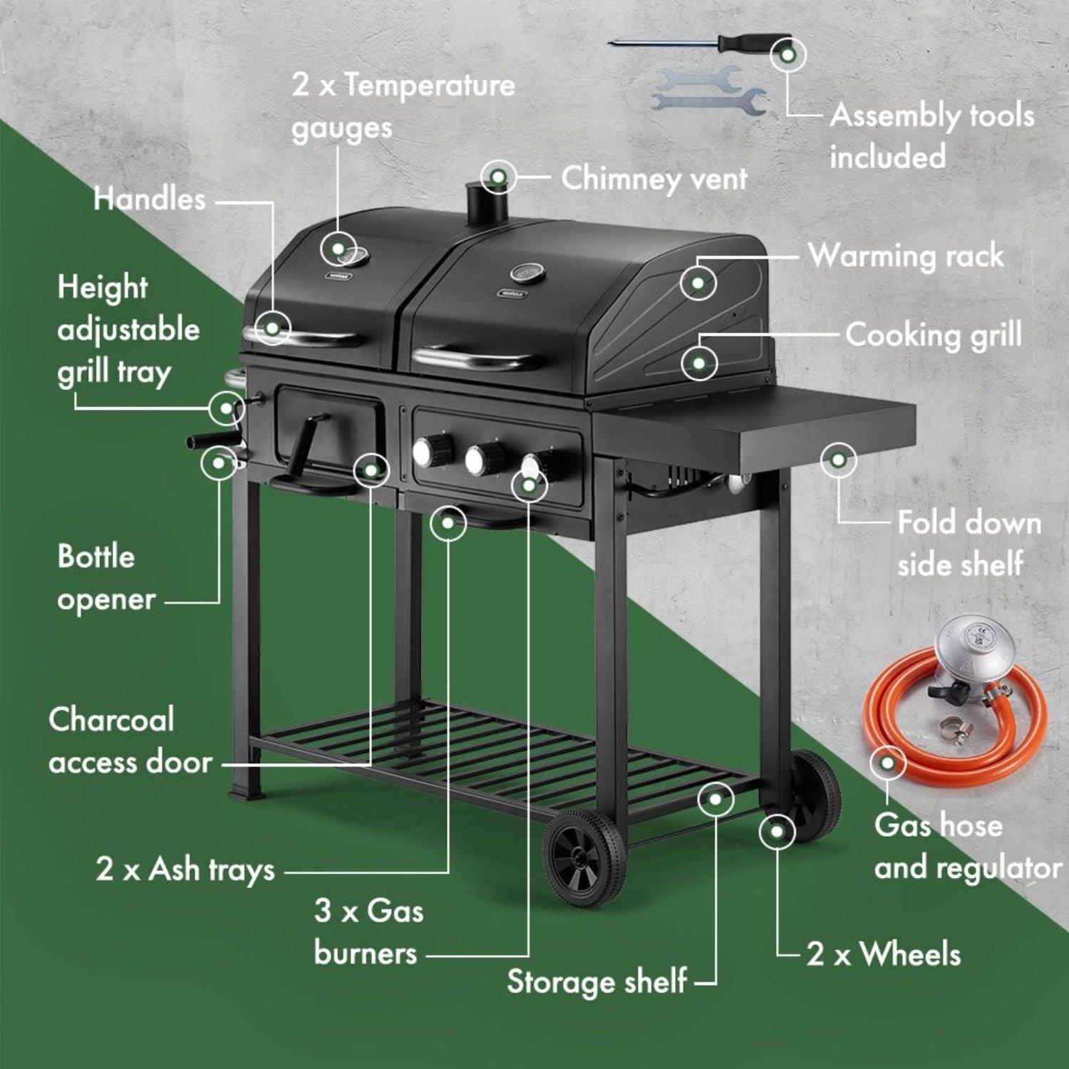 Black - VonHaus - VonHaus Dual Fuel BBQ – 2 in 1 Charcoal & Gas - 7
