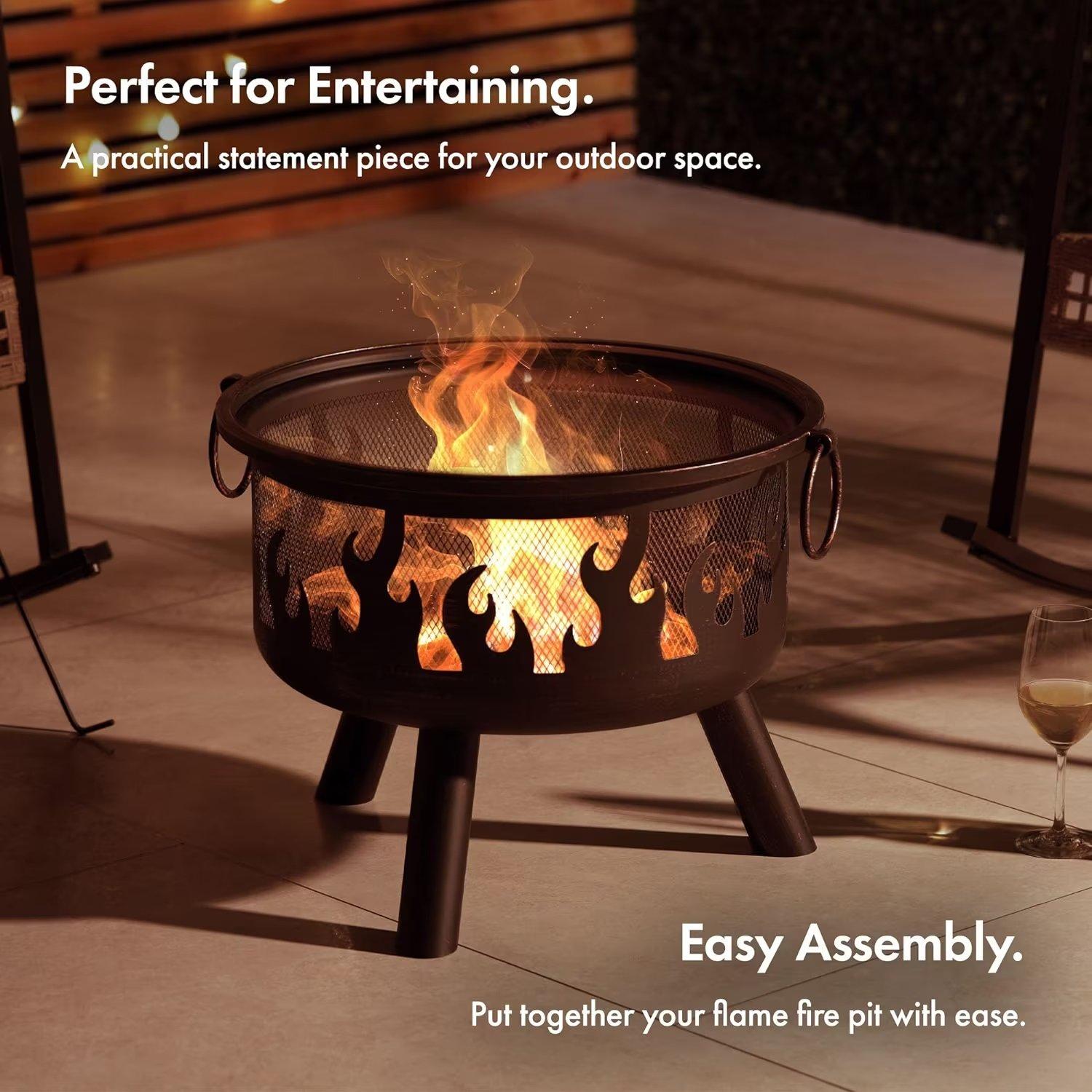 Black - VonHaus - VonHaus - Flame Design Round Fire Pit - 2