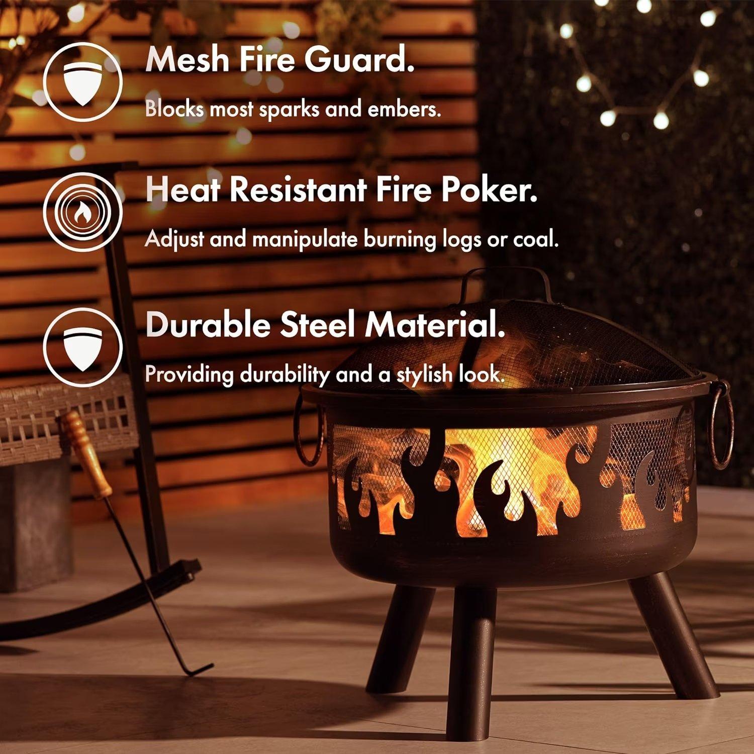 Black - VonHaus - VonHaus - Flame Design Round Fire Pit - 3