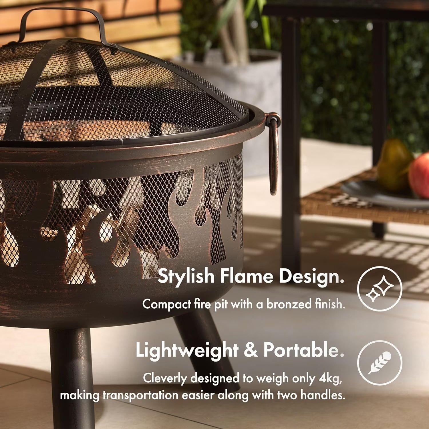 Black - VonHaus - VonHaus - Flame Design Round Fire Pit - 4