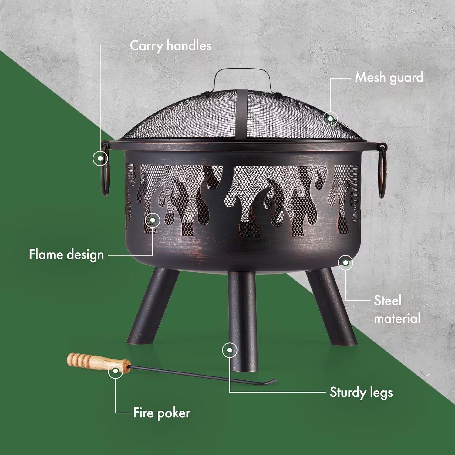 Black - VonHaus - VonHaus - Flame Design Round Fire Pit - 5