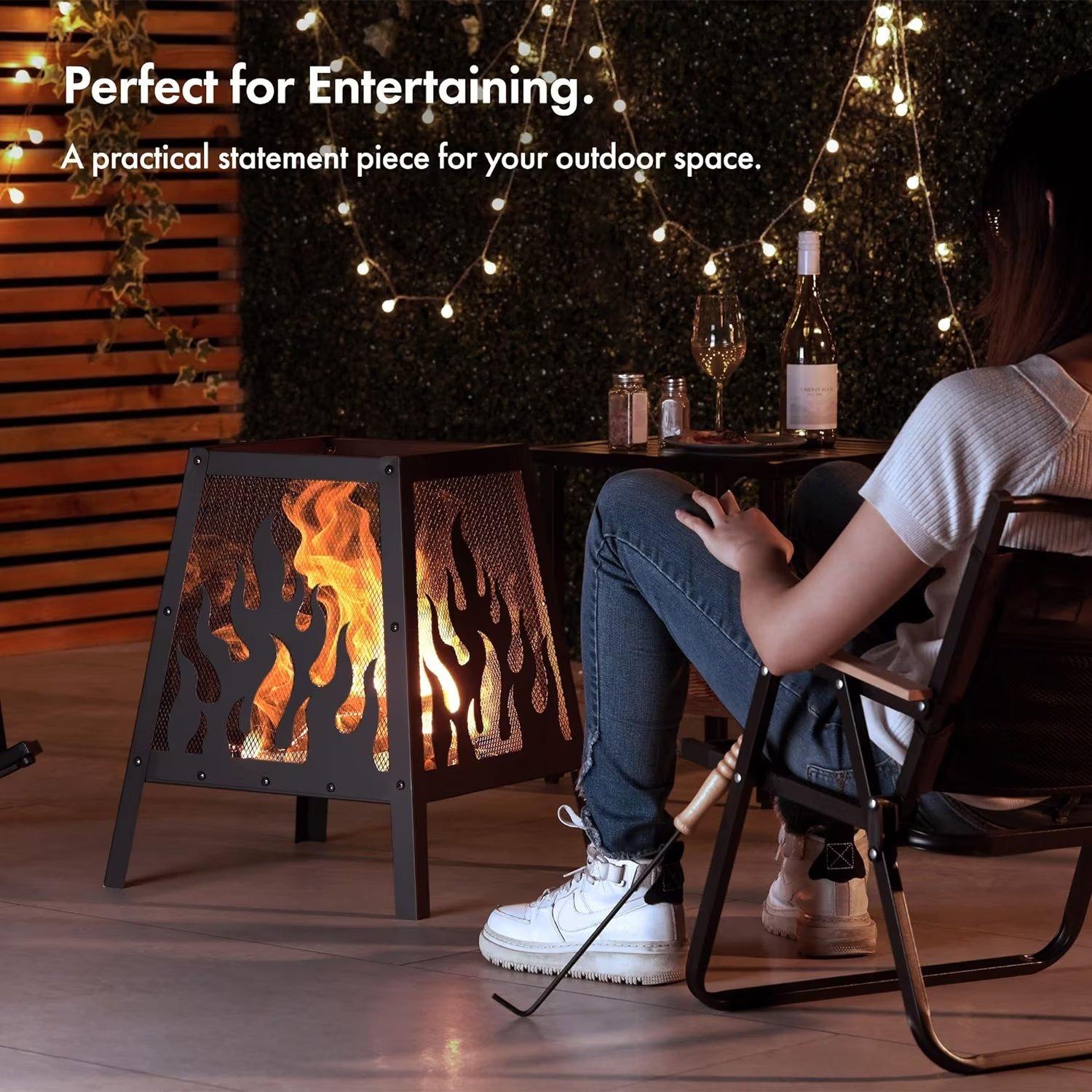 Black - VonHaus - VonHaus - Flame Design Square Fire Pit - 2