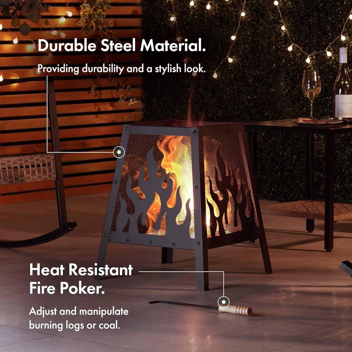 Black - VonHaus - VonHaus - Flame Design Square Fire Pit - 3