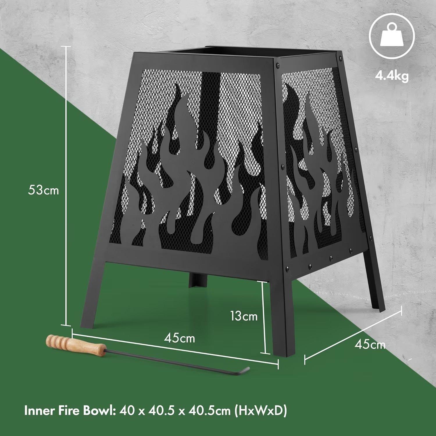 Black - VonHaus - VonHaus - Flame Design Square Fire Pit - 7