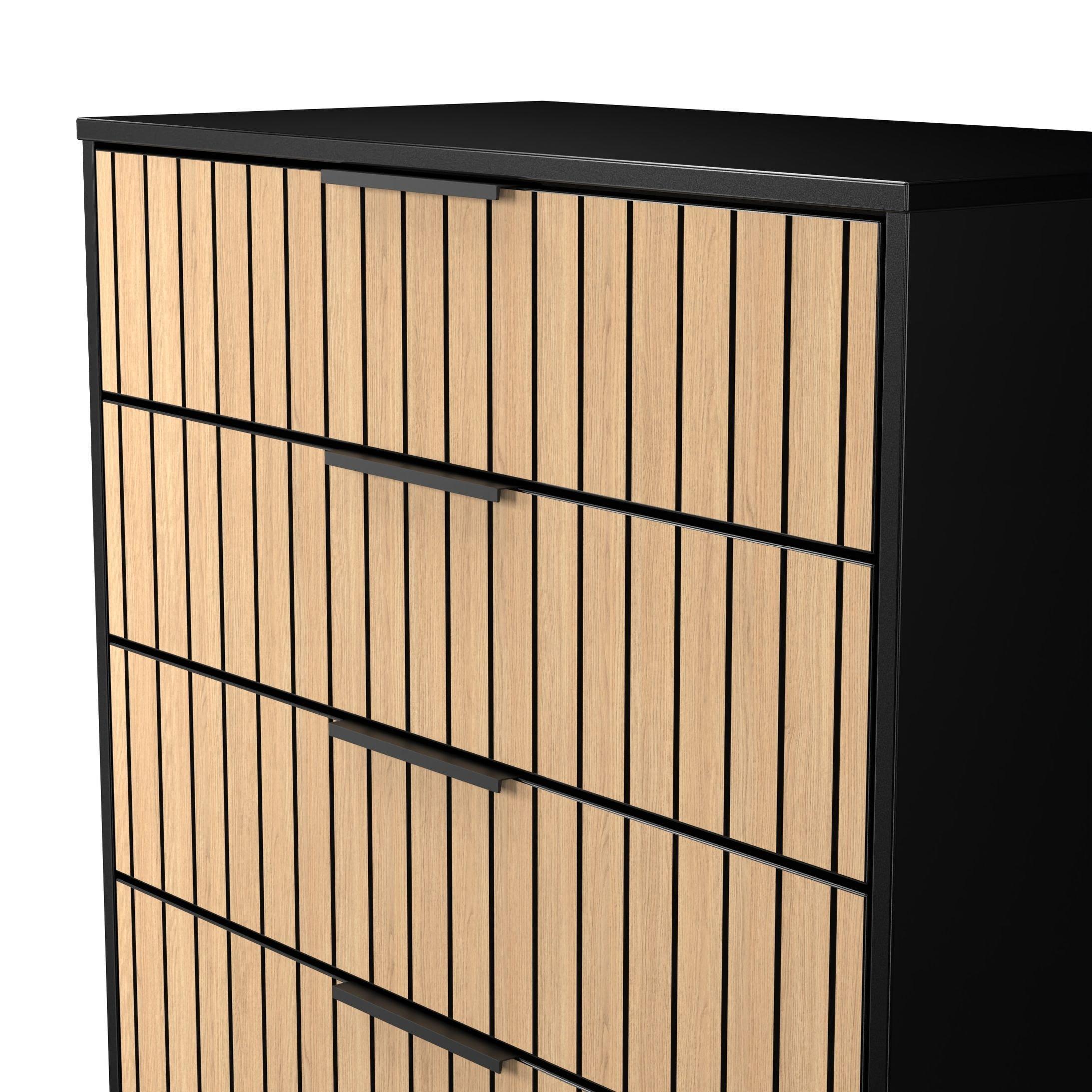 Slatted Oak & B - Welcome Furniture - Fiji 4 Drawer Chest - Ready Assembled - 5