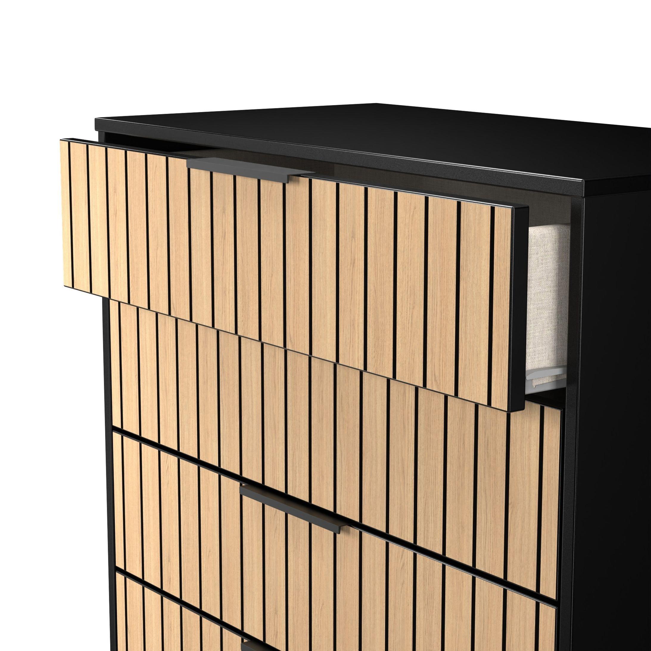 Slatted Oak & B - Welcome Furniture - Fiji 4 Drawer Chest - Ready Assembled - 6