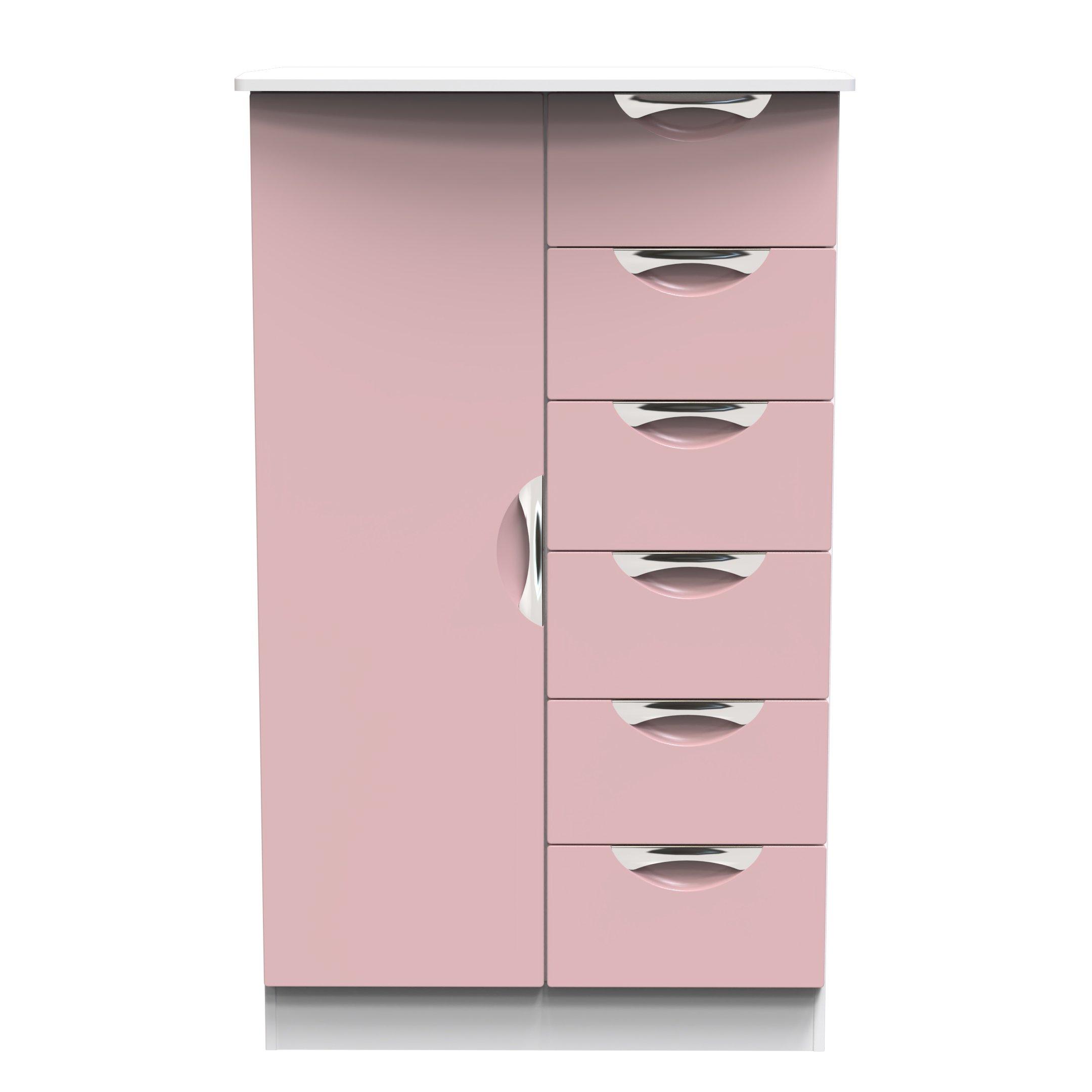 Kobe Pink & Whi - Welcome Furniture - Camden 1 Door 5 Drawer Kids Robe - Ready Assembled - 1