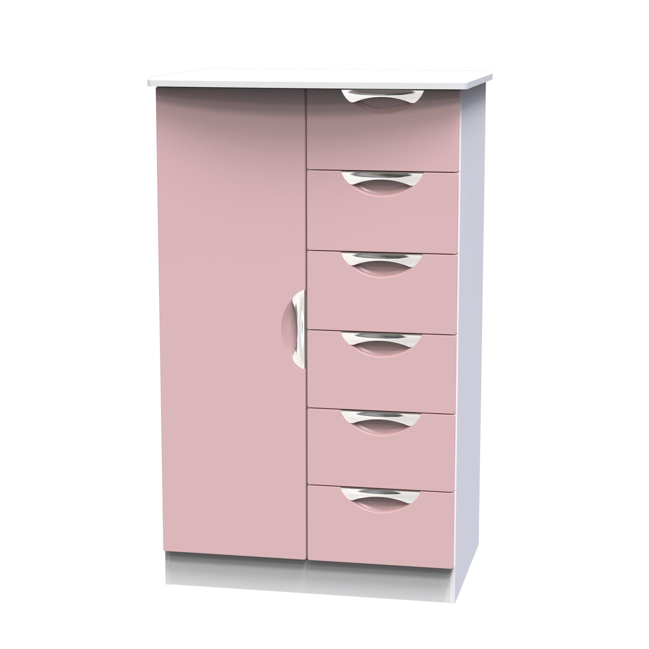 Kobe Pink & Whi - Welcome Furniture - Camden 1 Door 5 Drawer Kids Robe - Ready Assembled - 3