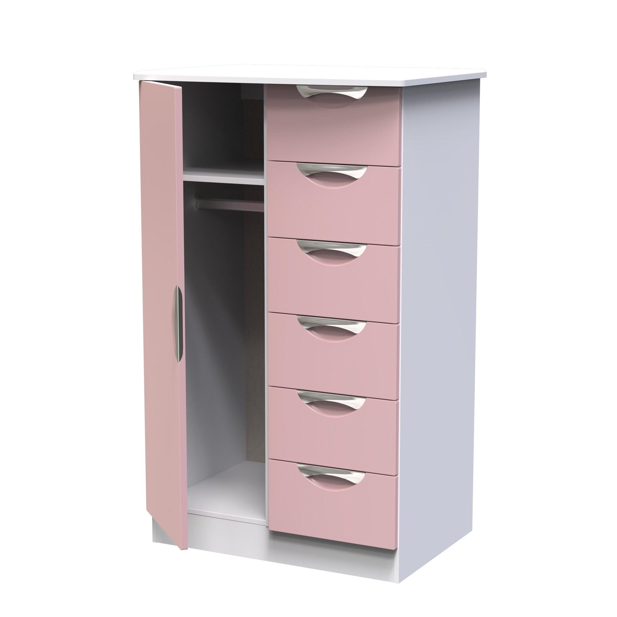 Kobe Pink & Whi - Welcome Furniture - Camden 1 Door 5 Drawer Kids Robe - Ready Assembled - 5