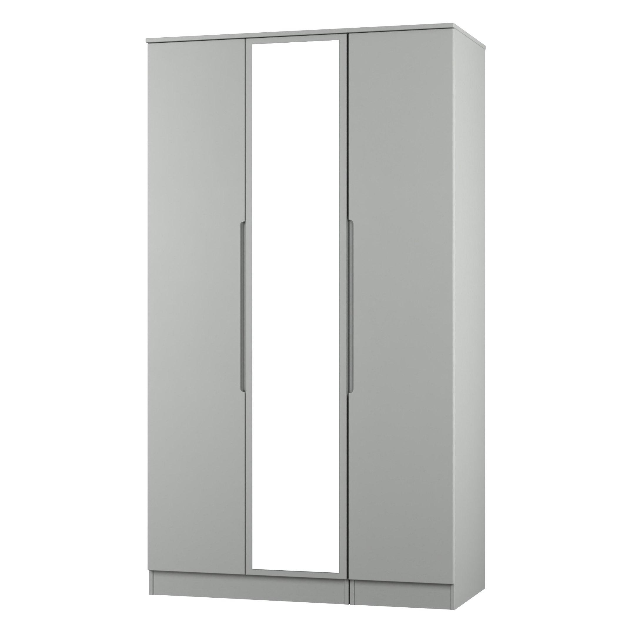 Dusk Grey - Welcome Furniture - Milan Tall Triple Mirror Wardrobe - Ready Assemble - 3