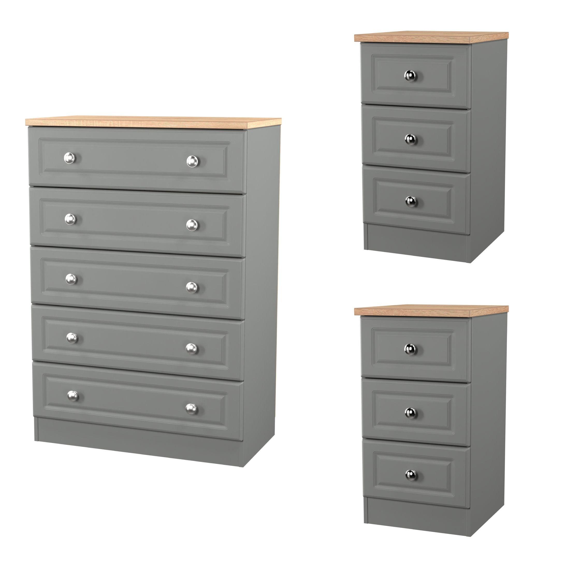 Dusk Grey & Bar - Welcome Furniture - Norfolk 3 pce Set (012 001 001) - Ready Assemble - 1