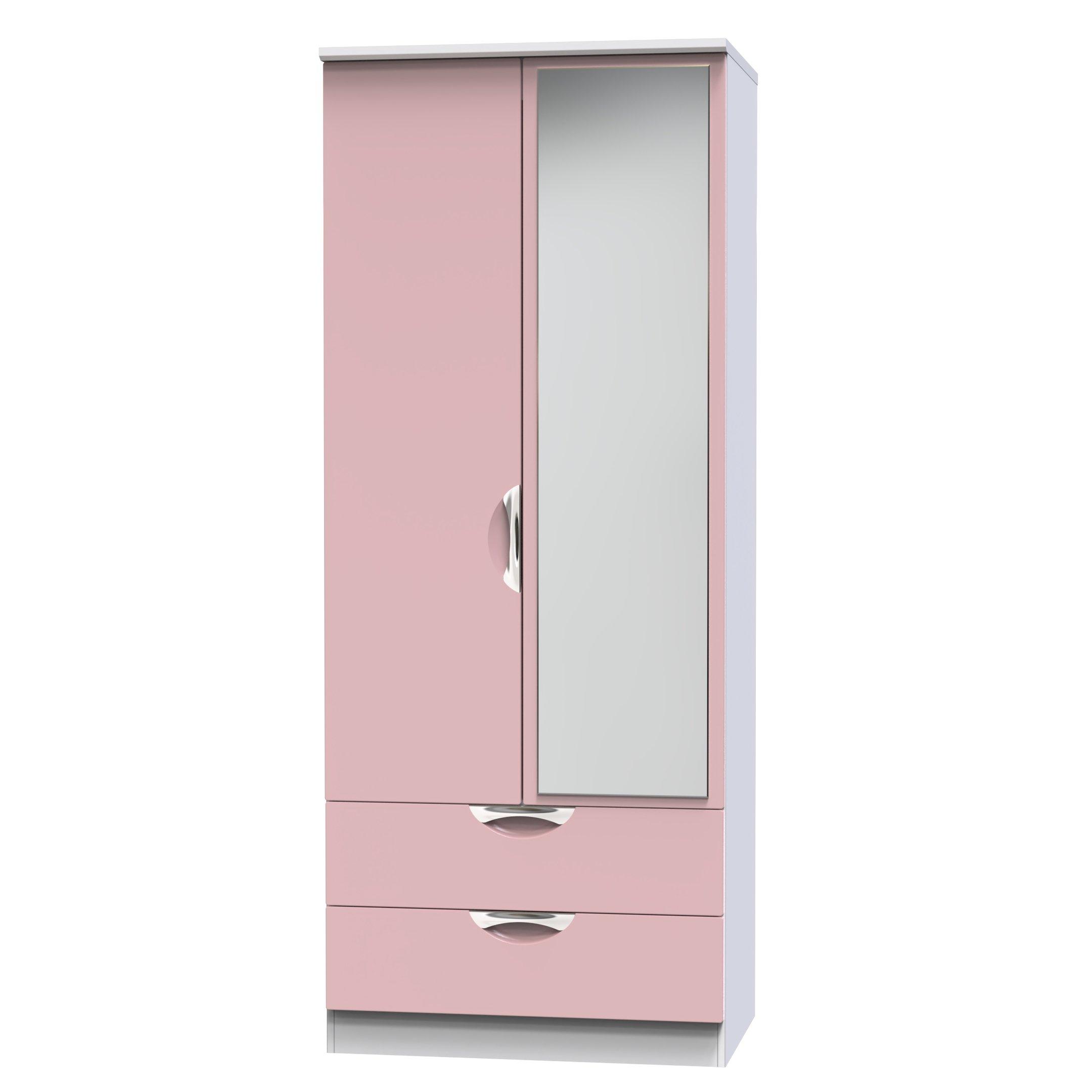 Kobe Pink & Whi - Welcome Furniture - Camden 2 Door 2 Drawer Mirrored Robe - Ready Assem - 3